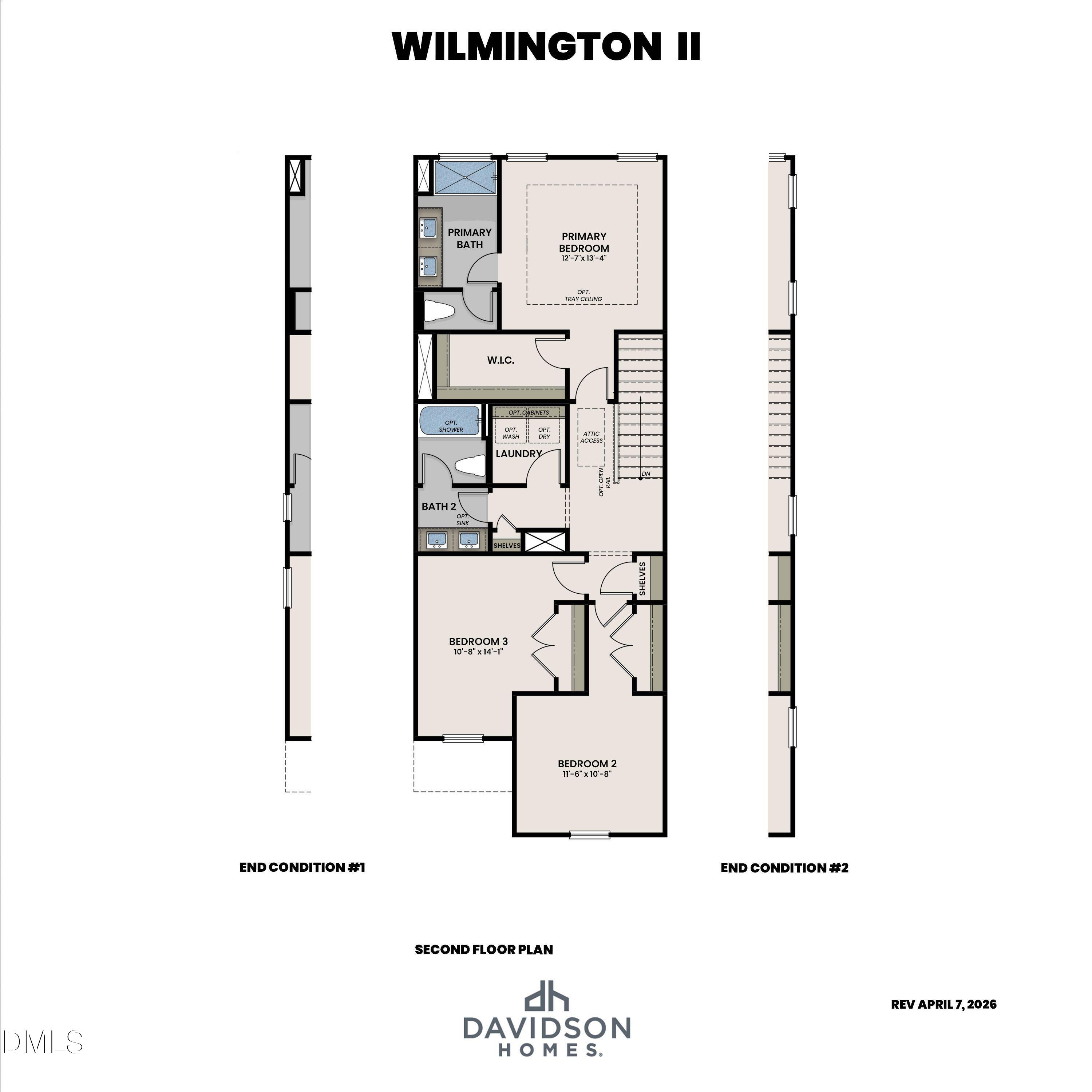 Second floor plan for The Wilmington II by Davidson Homes featuring 3 bedrooms and primary suite in Lillington, NC.