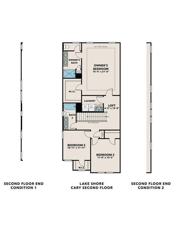 Second floor floor plan of Davidson Homes The Cary C in Lake Shore, Winder, Georgia: owner's suite, bedrooms 2-3, laundry, baths