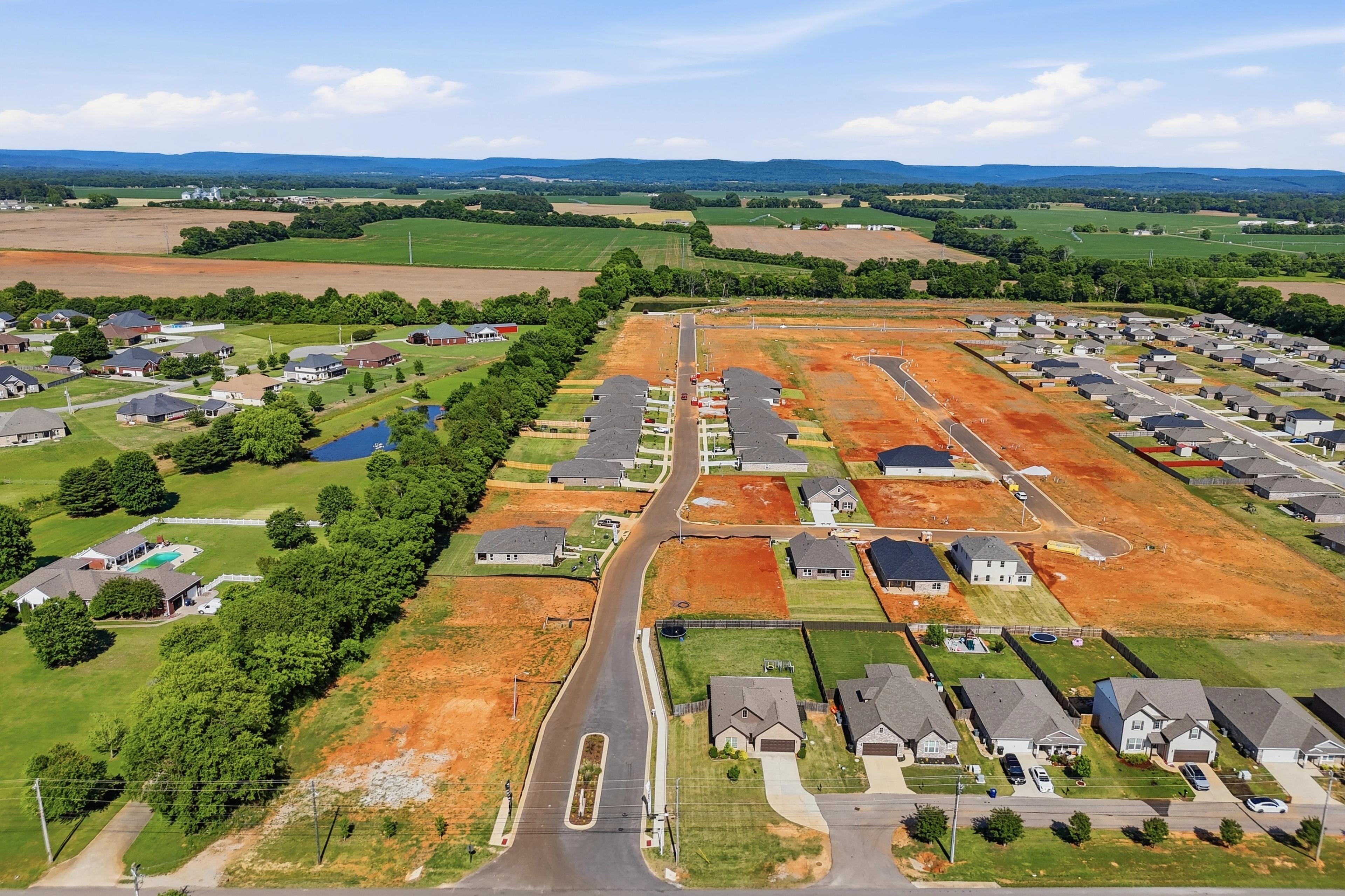 Aerial view of Lynn Meadows community in Meridianville, Alabama featuring new construction homes by Davidson Homes.