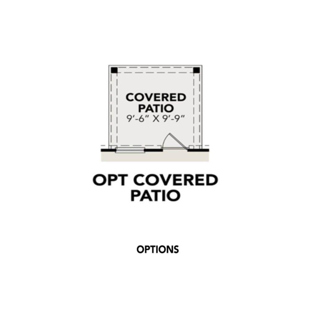 Covered patio blueprint in The Sabine C home design by Davidson Homes, 9'-6" x 9'-9" dimensions, optional extension