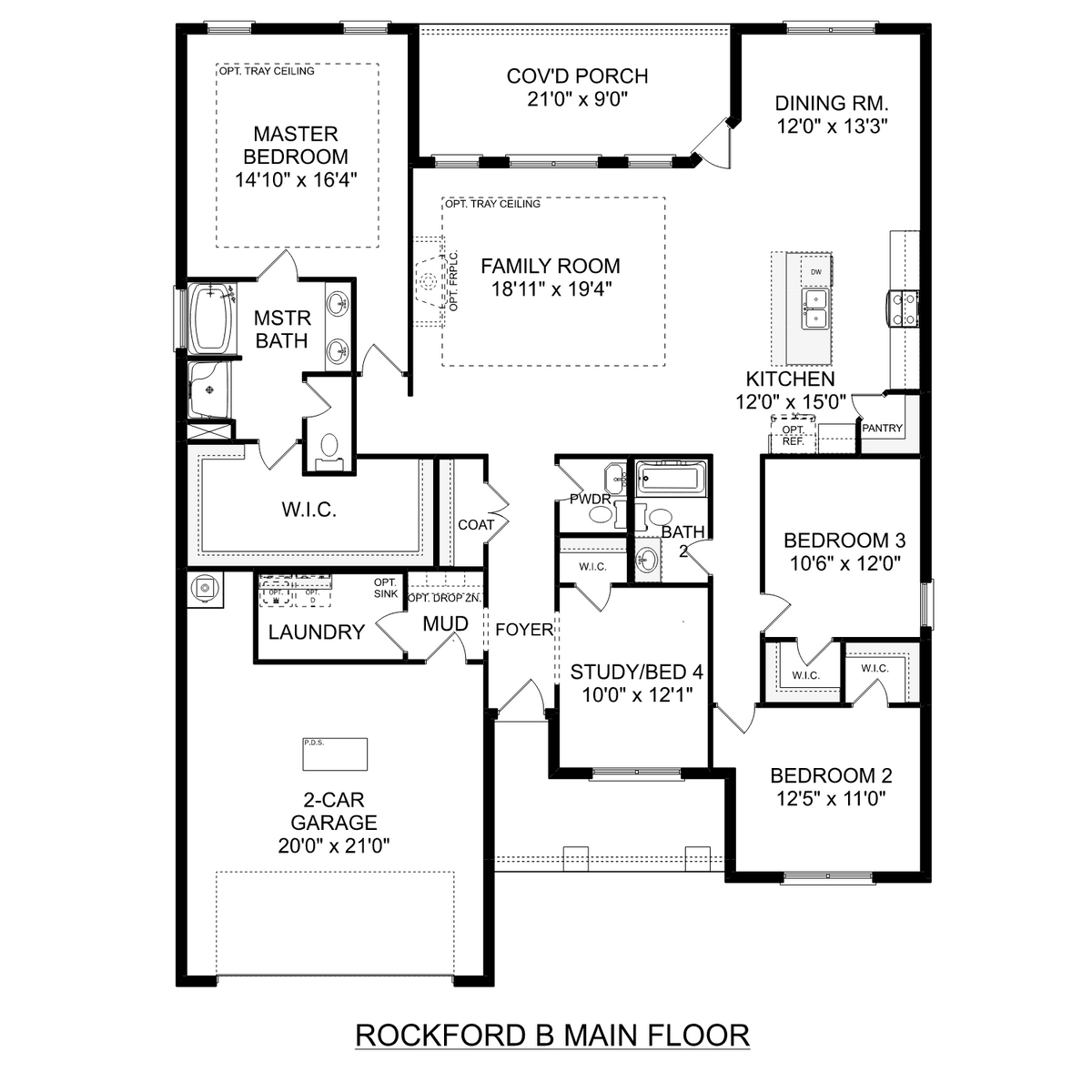 1 - The Rockford B buildable floor plan layout in Davidson Homes' Pikes Ridge community.