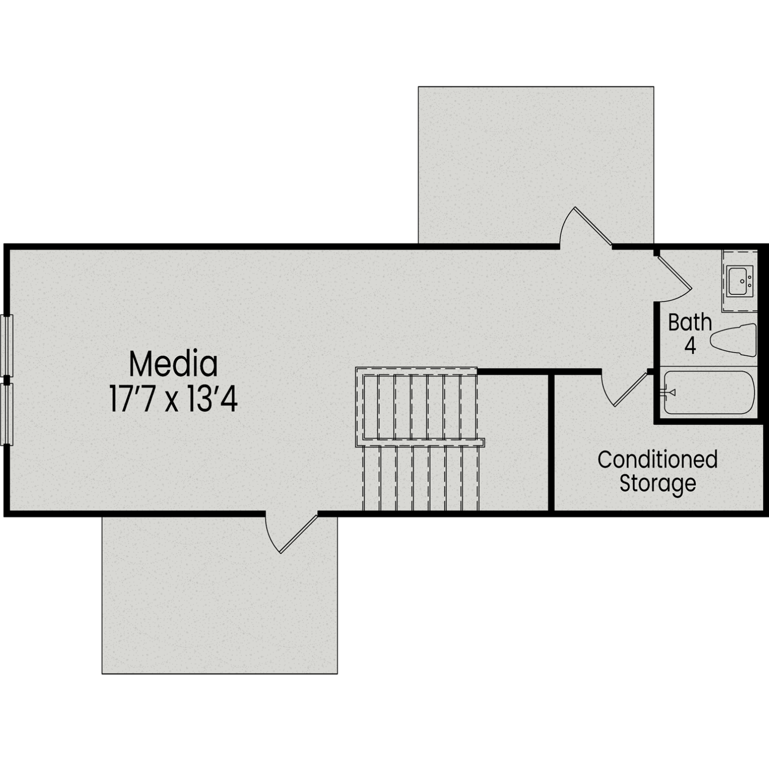 Beech C upper floor plan with 17x14 media room, full bath, conditioned storage, and stairs in Davidson Homes design