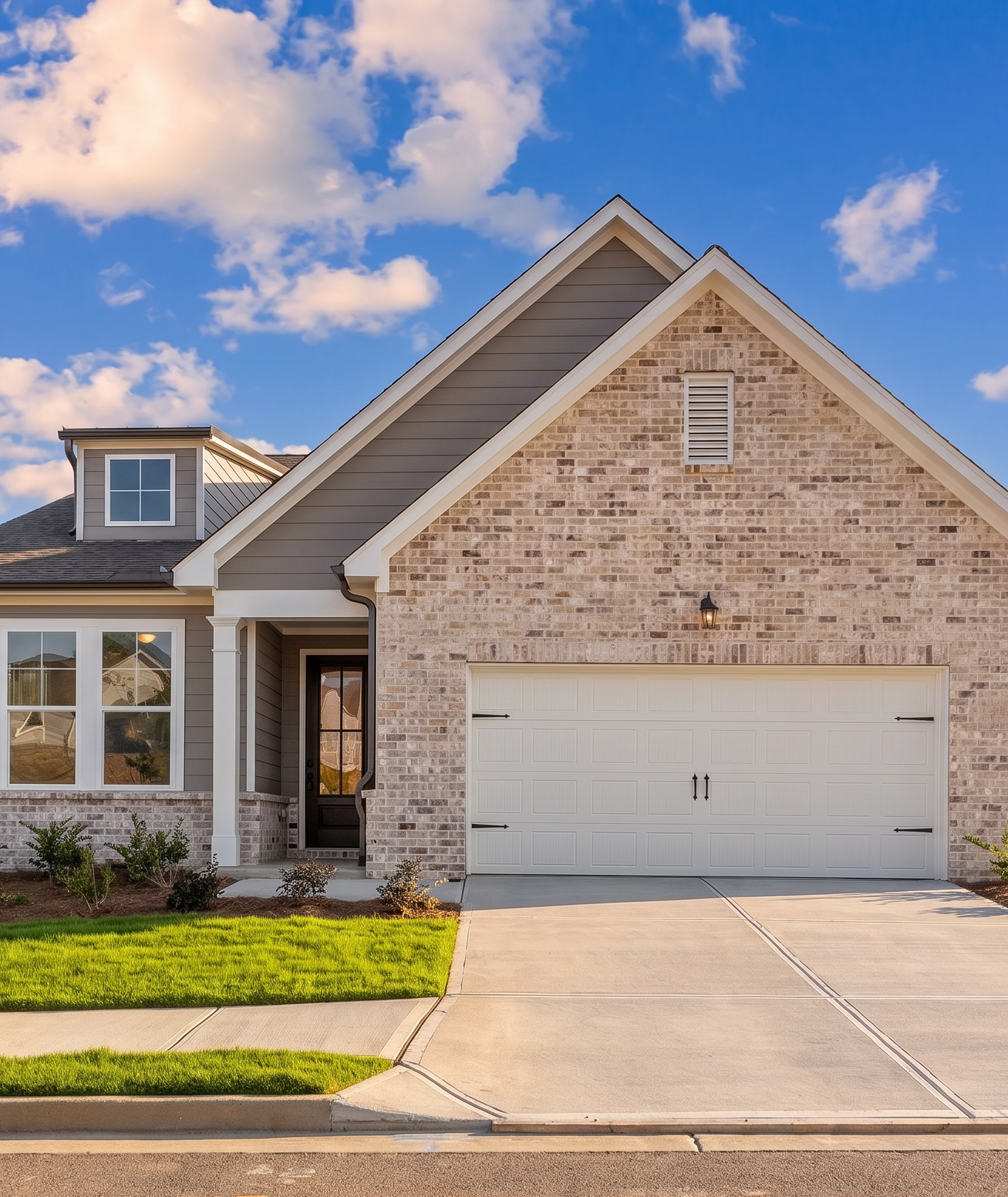 Davidson Homes exterior at Kelly Preserve in Loganville, Georgia featuring brick siding and a two-car garage.