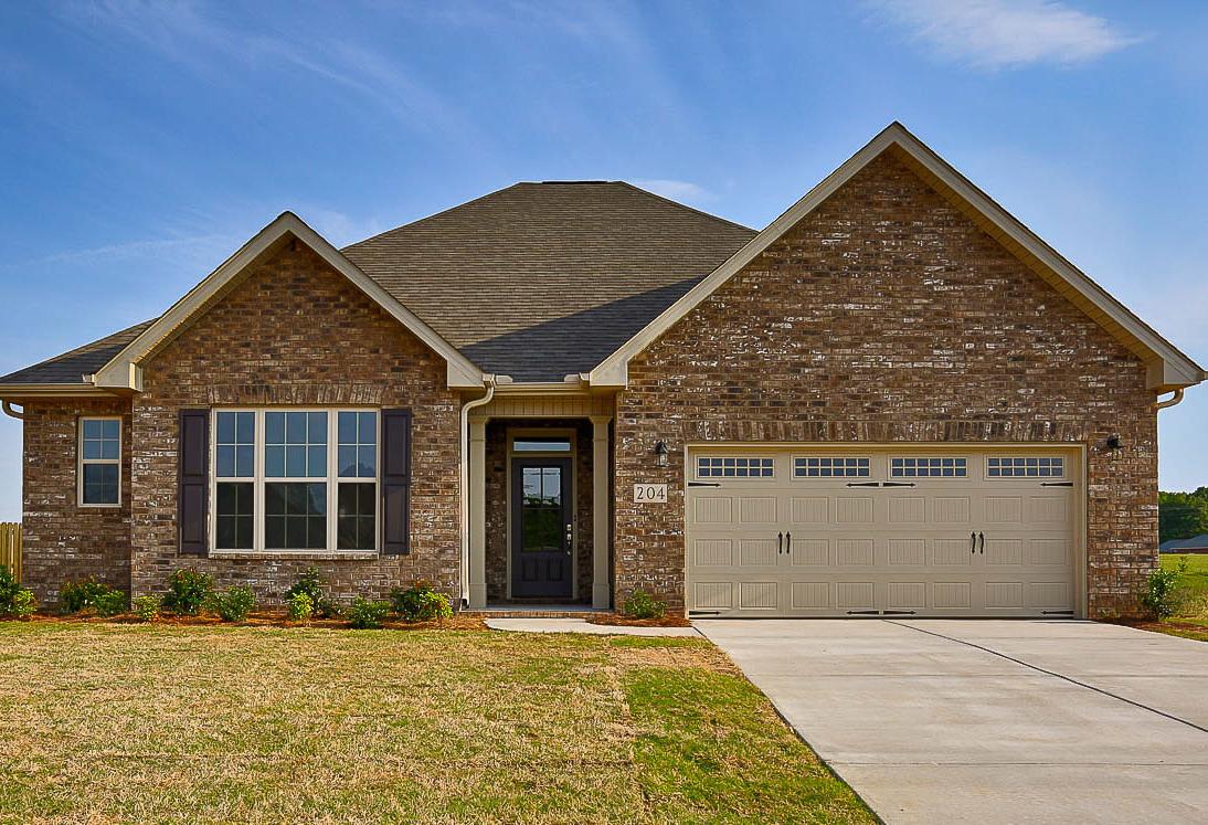 The Montgomery single-story brick home elevation with 2-car garage, master suite, Davidson Homes design in Meridianville Alabama