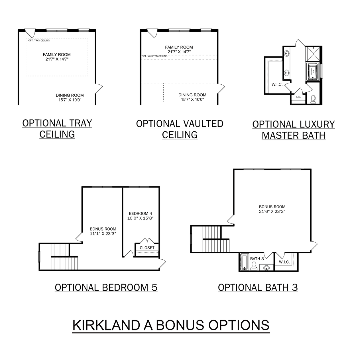 3 - The Kirkland with Bonus buildable floor plan layout in Davidson Homes' Creekside community.