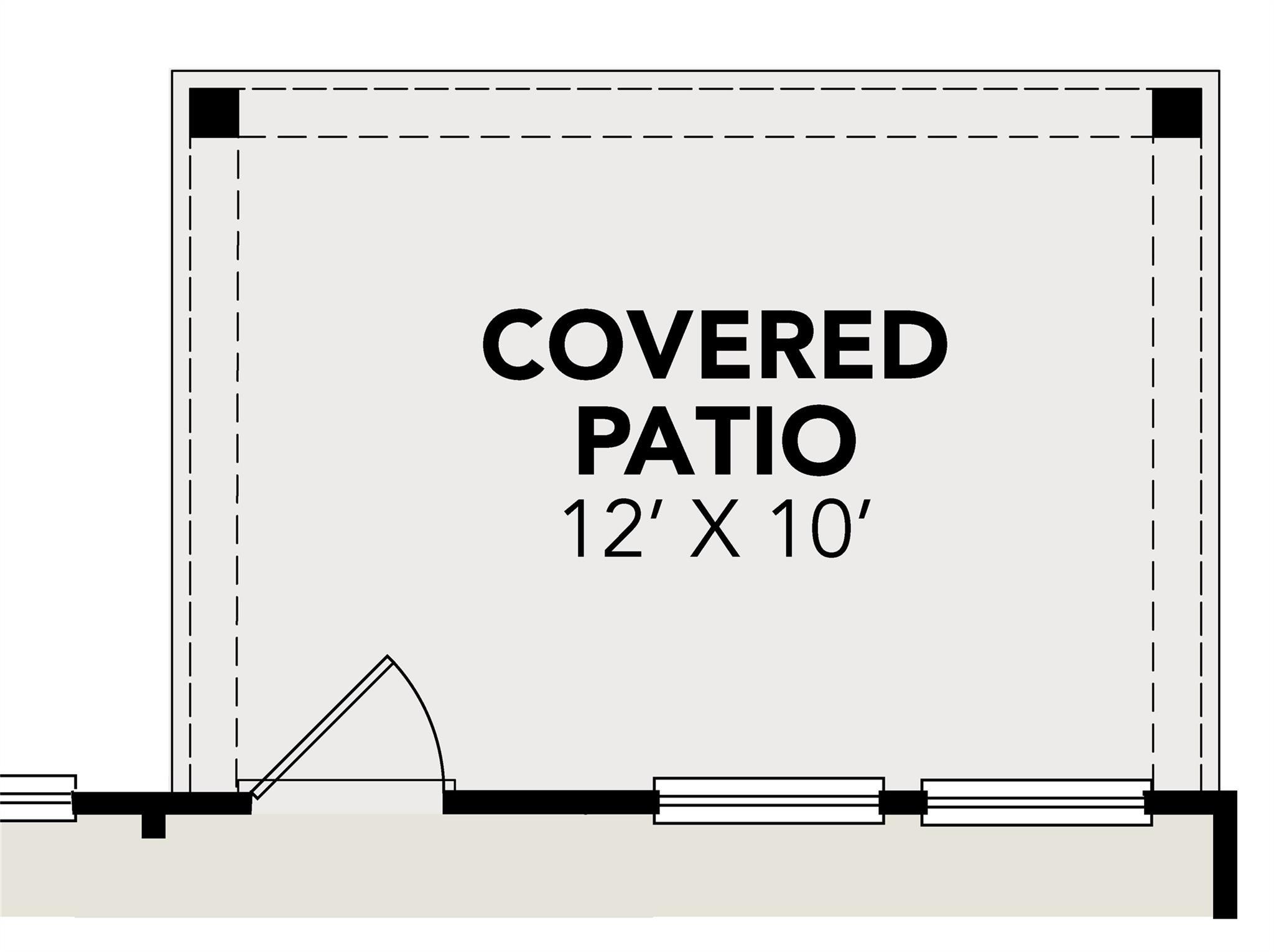 Floor plan of 12x10 covered patio in Davidson Homes The Comal F, 3-bedroom home, Spring Branch Crossing, Conroe, Texas