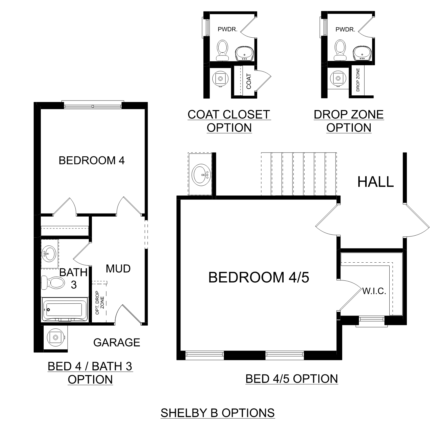Optional bedroom 4 and bath 3 layout in The Shelby B floor plan, featuring mudroom, 2-car garage, and drop zone by Davidson Homes