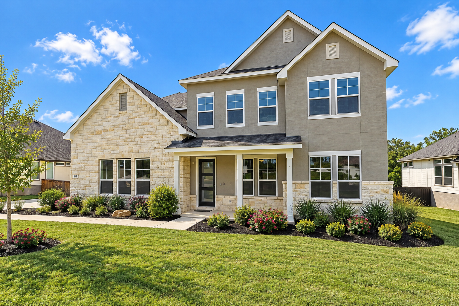 Two-story with stone and stucco located in Potranco Oaks in Castroville, TX
