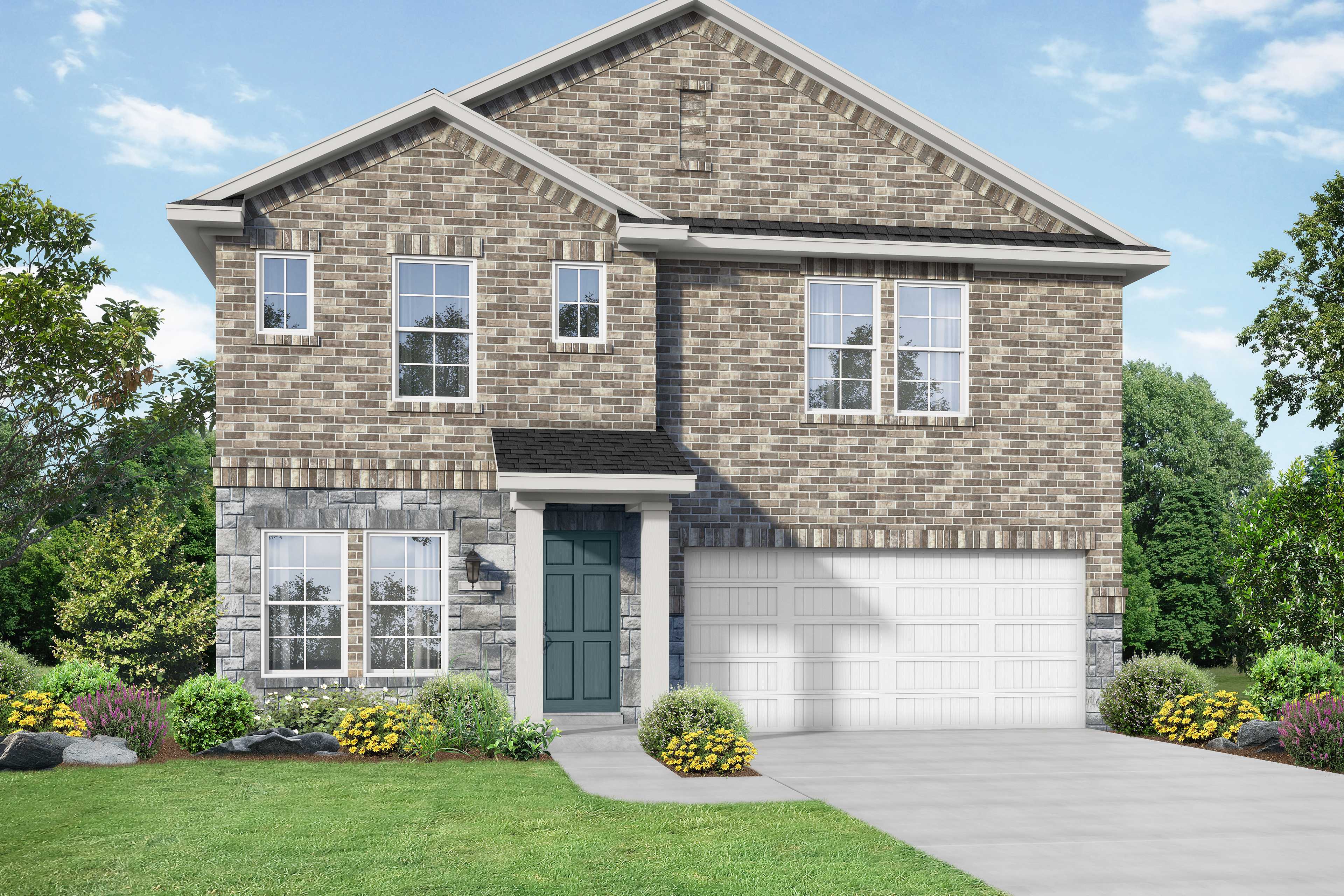 Exterior of The Solara B, a two-story home with landscaping