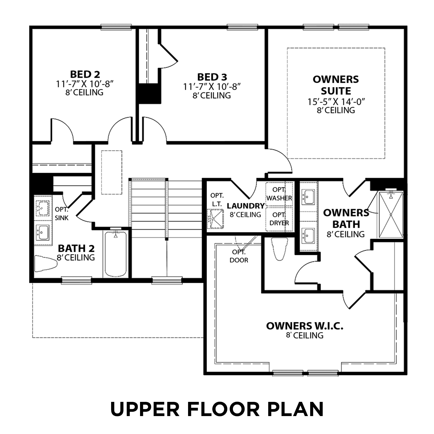 Upper floor layout of The Gordon C featuring a master suite, two additional bedrooms, and laundry room.