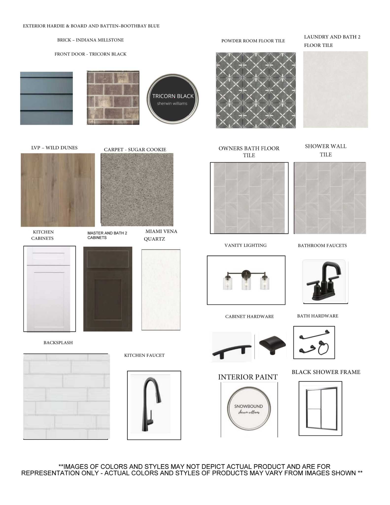 Material selections for Davidson Homes The Logan C: Hardie board siding, brick accents, shaker cabinets, subway tile backsplash, and matte black faucets in Gallatin, TN