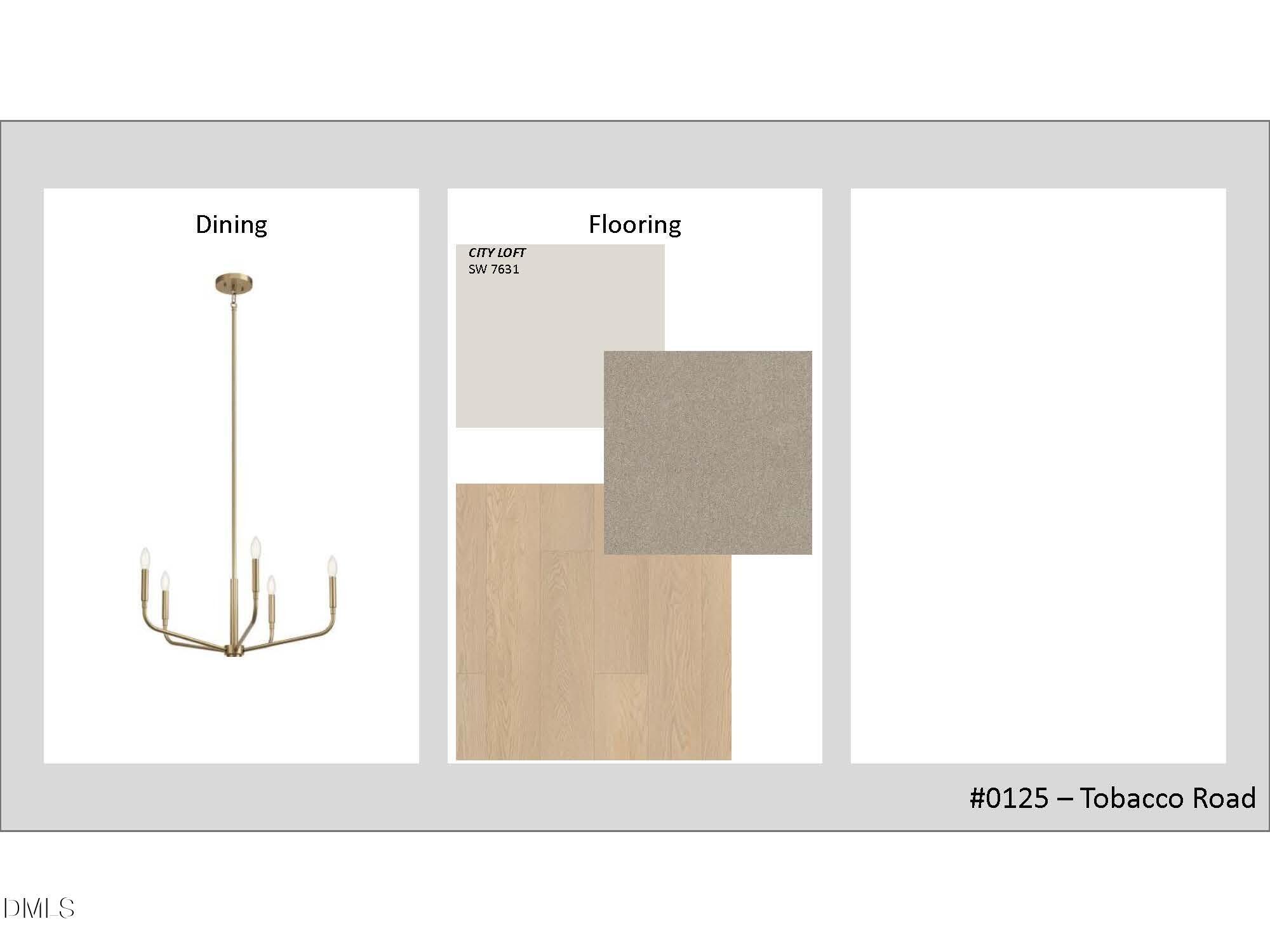 Elegant dining room chandelier with neutral gray wall and oak flooring samples in The Magnolia B, Davidson Homes, Angier, NC