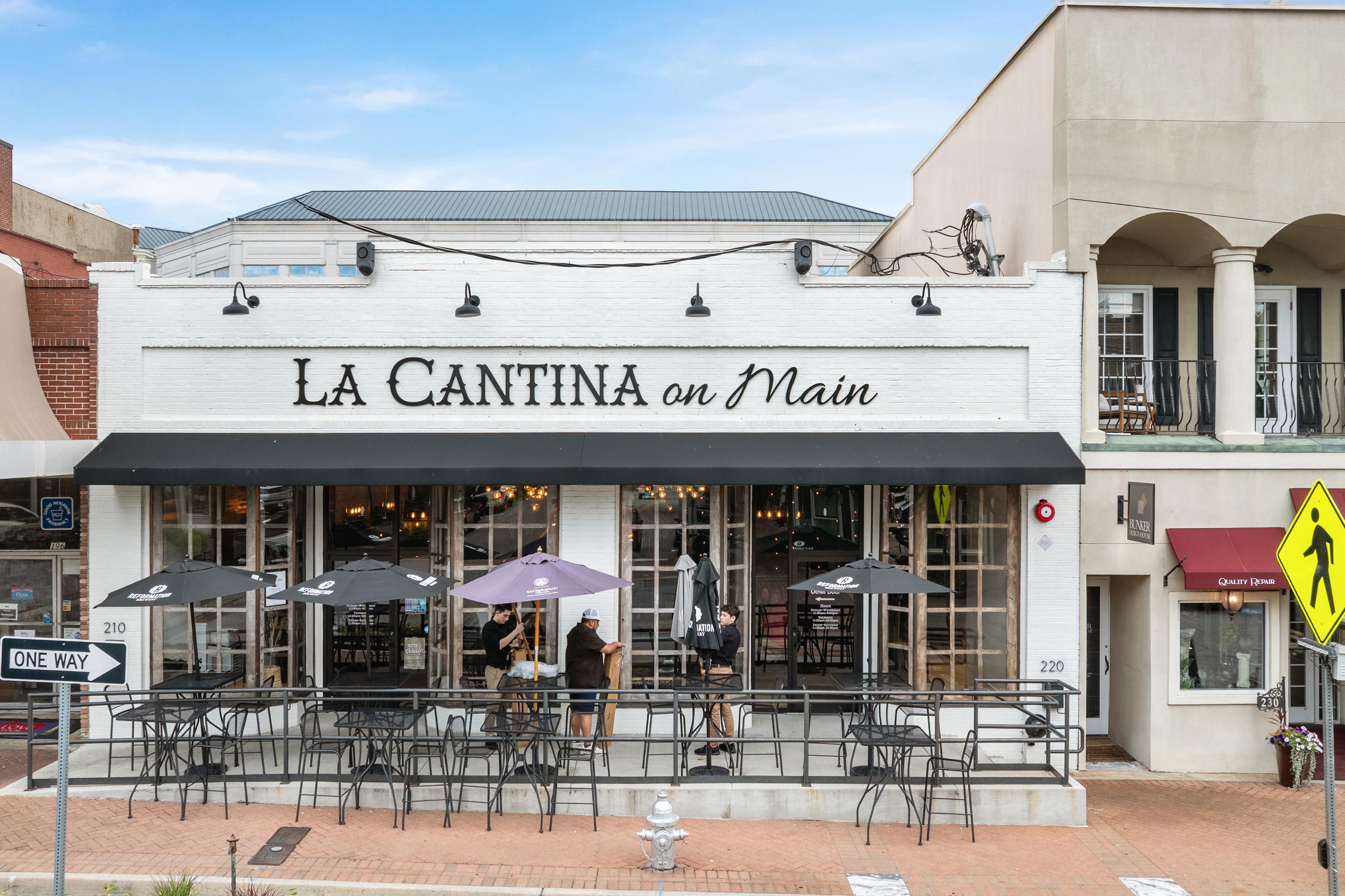La Cantina on Main restaurant with outdoor patio seating in downtown Canton, Georgia near The Bluffs by Davidson Homes.