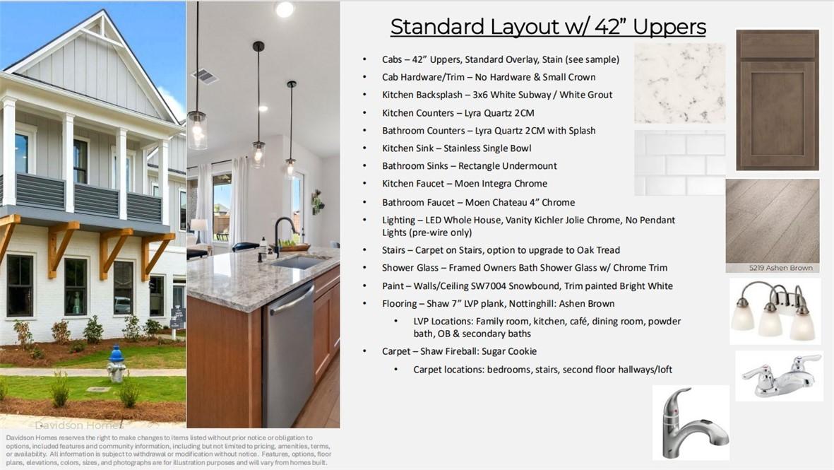 Modern white 2-story home exterior with 2-car garage and lush lawn in Opelika, Alabama, plus The Stella A upper floor plan by Davidson Homes