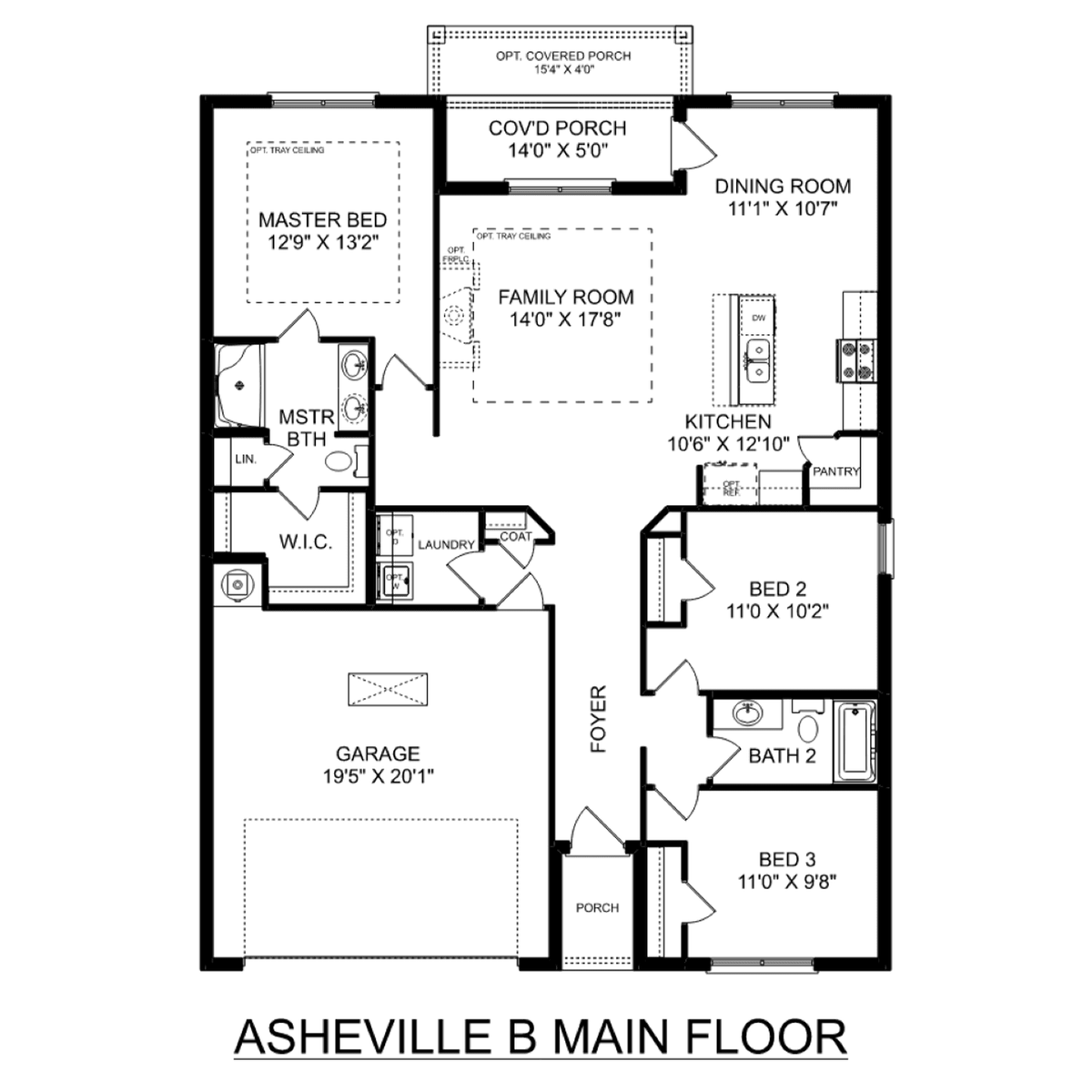 1 - The Asheville B buildable floor plan layout in Davidson Homes' Heritage Lakes community.