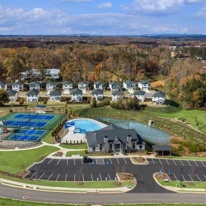 Scenic autumn sunset from rocky overlook at Hemingway in Cumming Georgia with vibrant foliage and rolling valleys