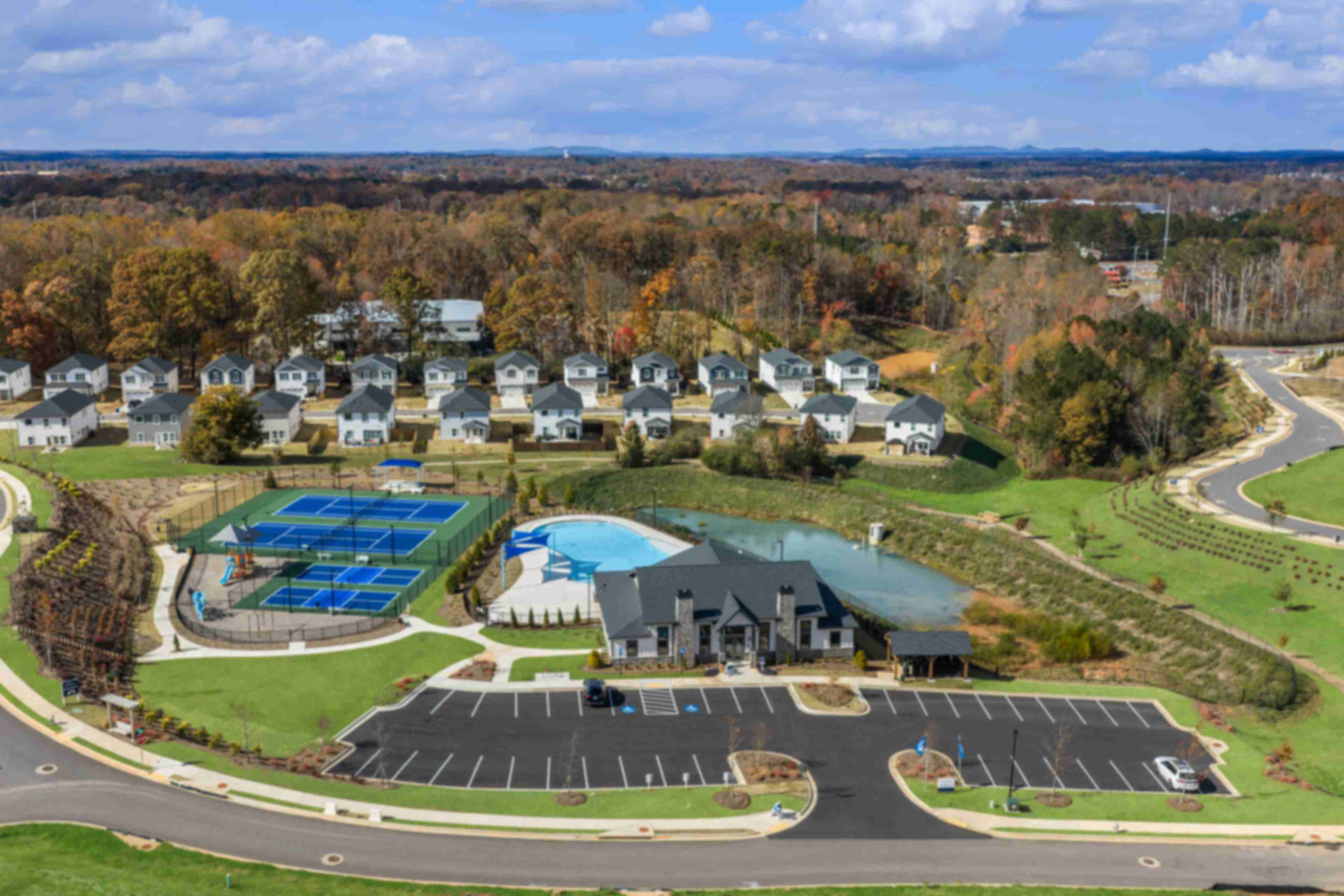 Scenic autumn sunset from rocky overlook at Hemingway in Cumming Georgia with vibrant foliage and rolling valleys