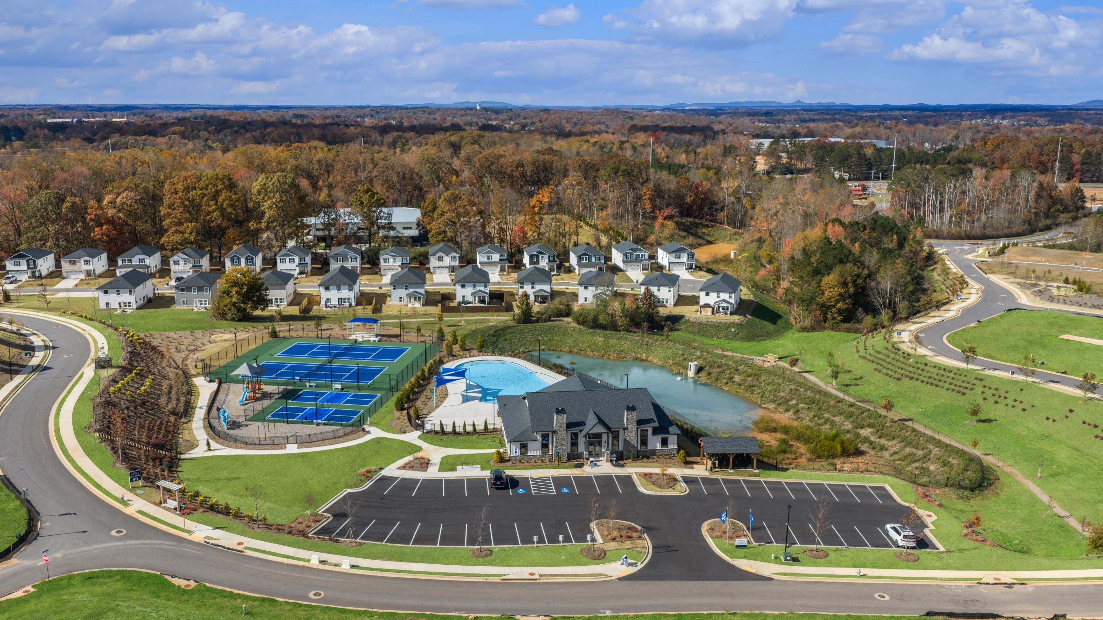 Scenic autumn sunset from rocky overlook at Hemingway in Cumming Georgia with vibrant foliage and rolling valleys