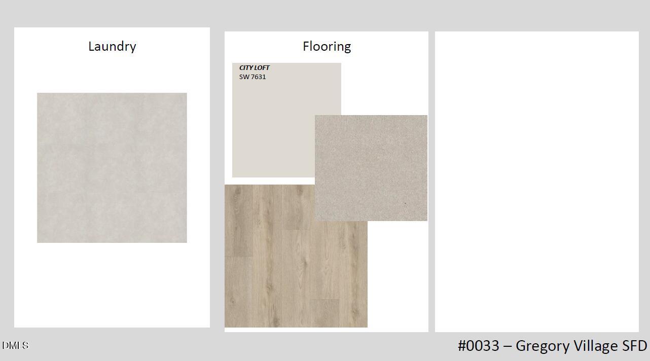 Carpet and wood flooring samples plus laundry area options for Davidson Homes The Carter C in Gregory Village, Lillington, NC