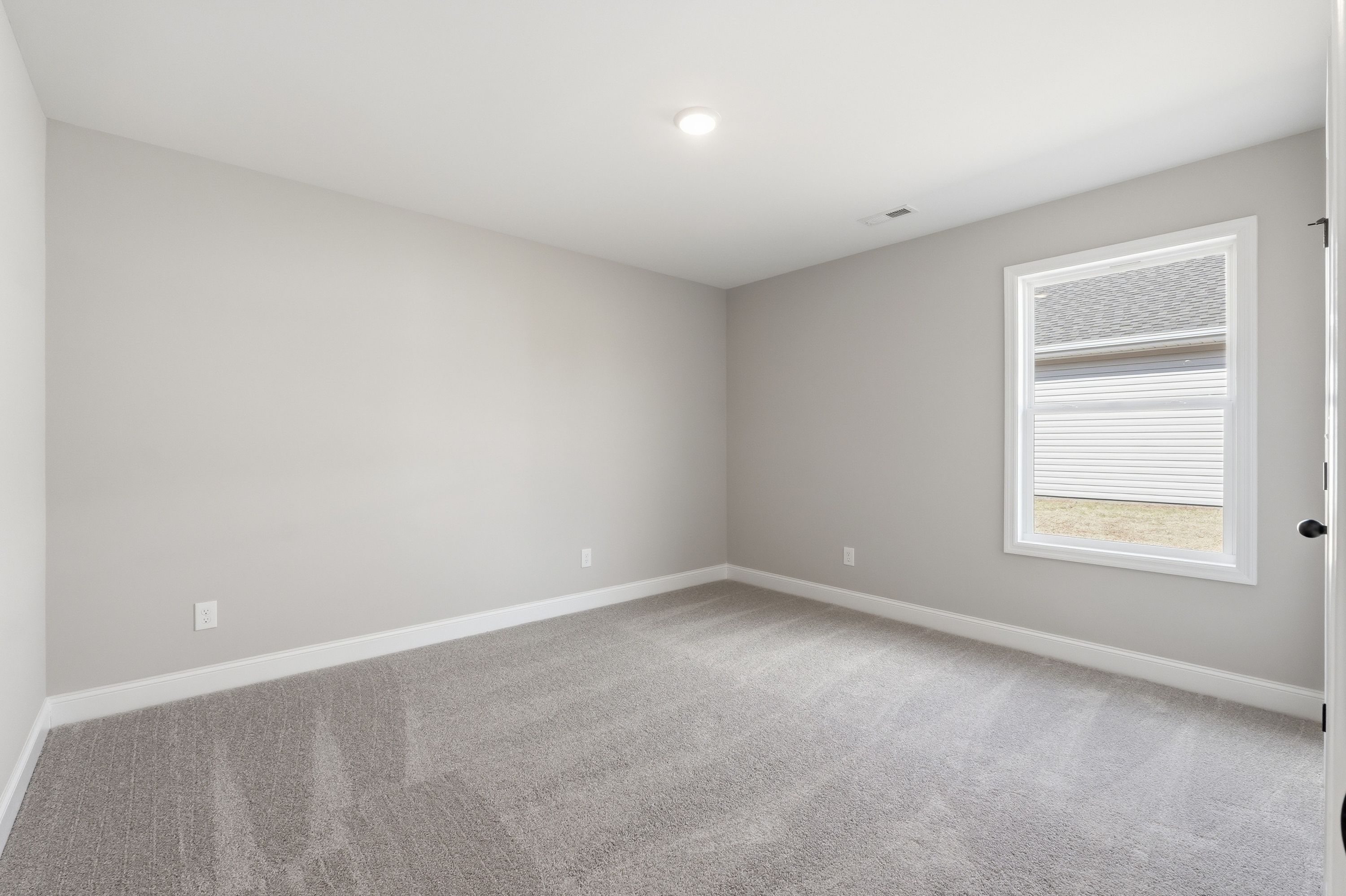 Spacious secondary bedroom in The Daphne V with gray walls, beige carpet, large window blinds