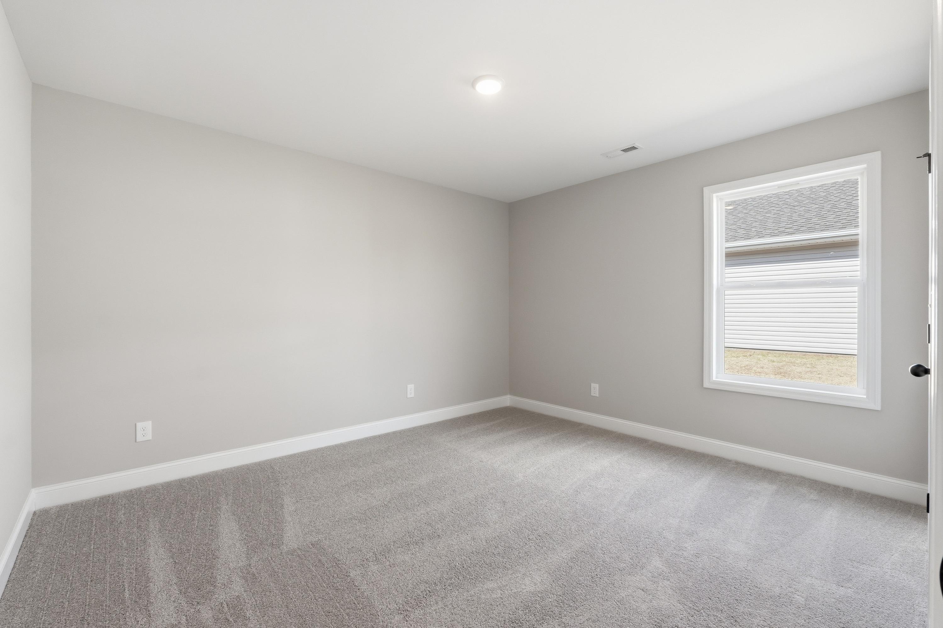Spacious secondary bedroom in The Daphne V with gray walls, beige carpet, large window blinds