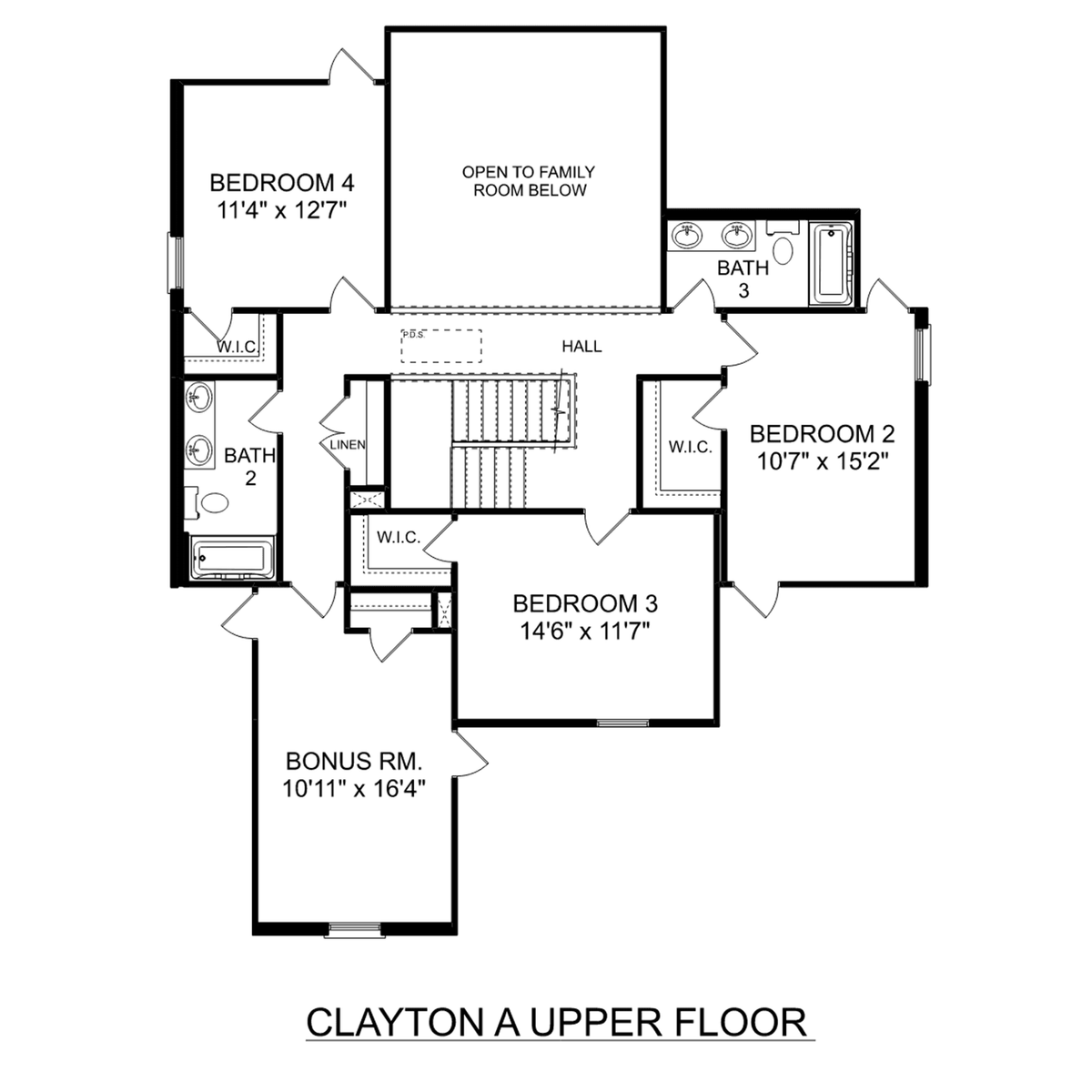 2 - The Clayton floor plan layout for 109 Slade Thomas Drive in Davidson Homes' Pikes Ridge community.