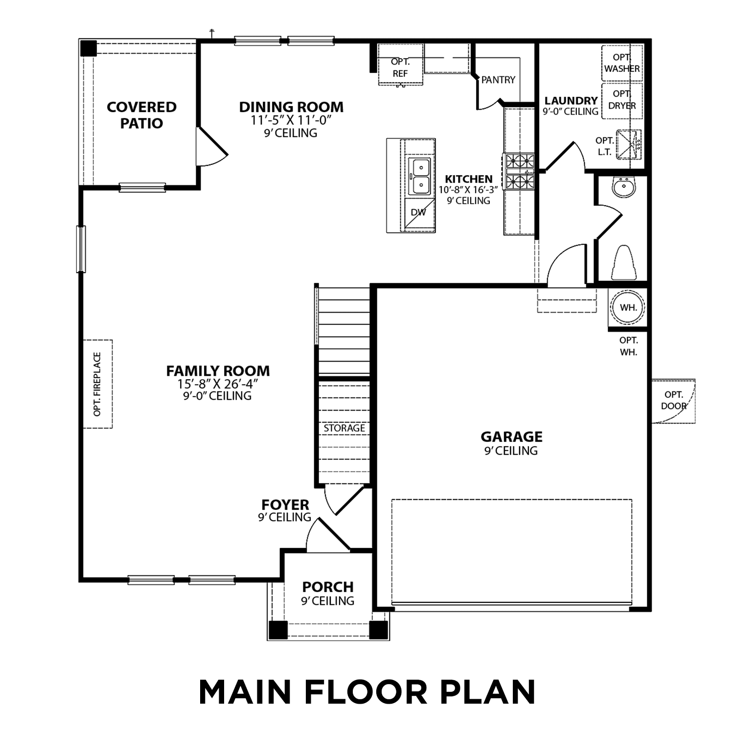 The Murray C main floor plan featuring open family room, gourmet kitchen, dining area, covered patio, and 2-car garage