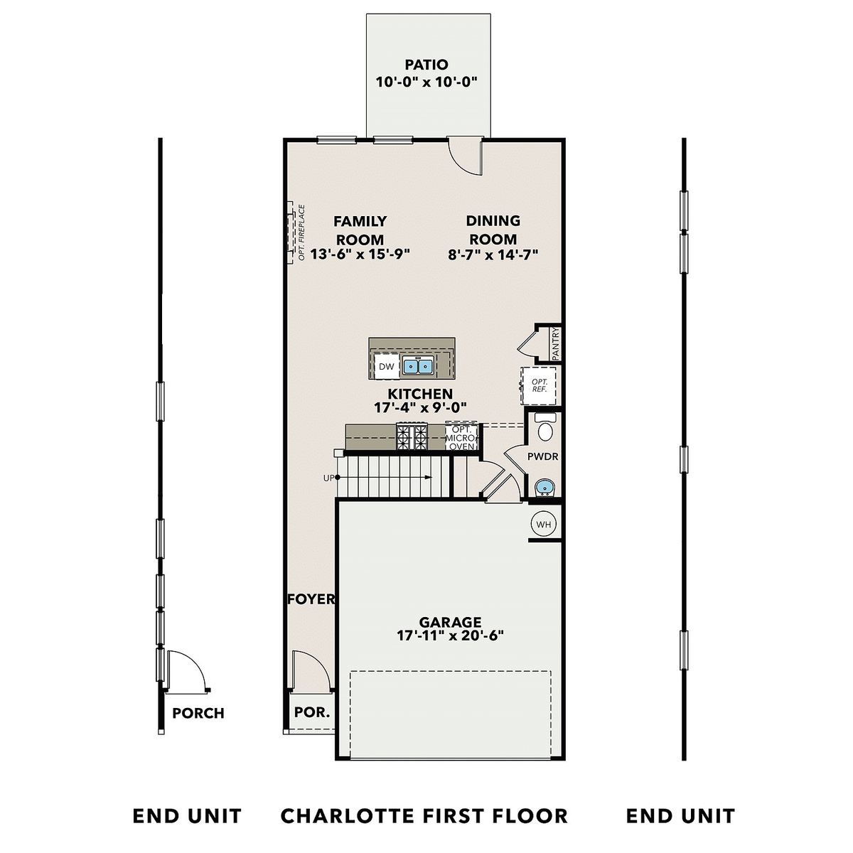 1 - The Charlotte H- Townhome floor plan layout for 521 Red Terrace in Davidson Homes' Rosehill Townhomes community.