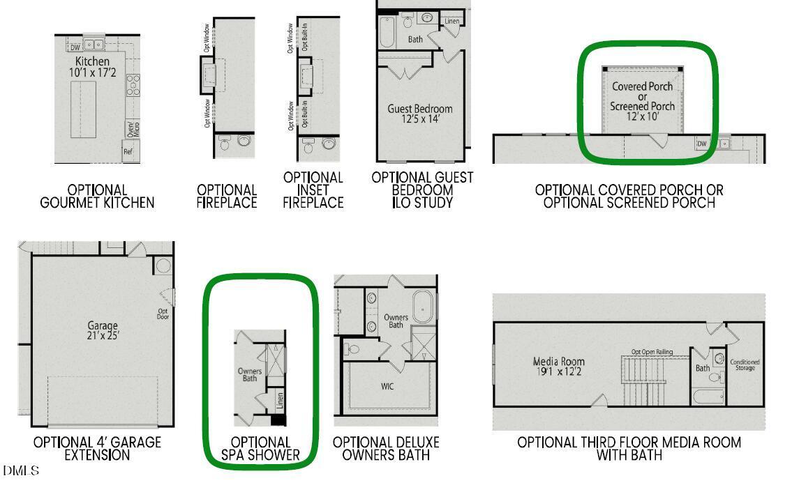 The Hickory II C floor plan by Davidson Homes: 4-bedroom, 2-story layout with gourmet kitchen, optional spa shower, covered porch in Zebulon, NC