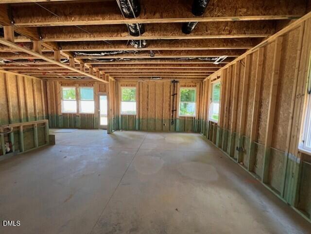 Unfinished interior framing of The Gavin A floor plan at Davidson Homes in Gregory Village, Lillington, North Carolina.
