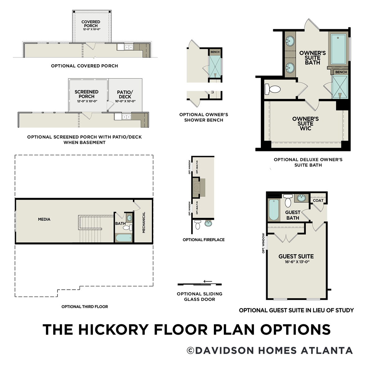 3 - The Hickory B buildable floor plan layout in Davidson Homes' Reverie at East Lake community.