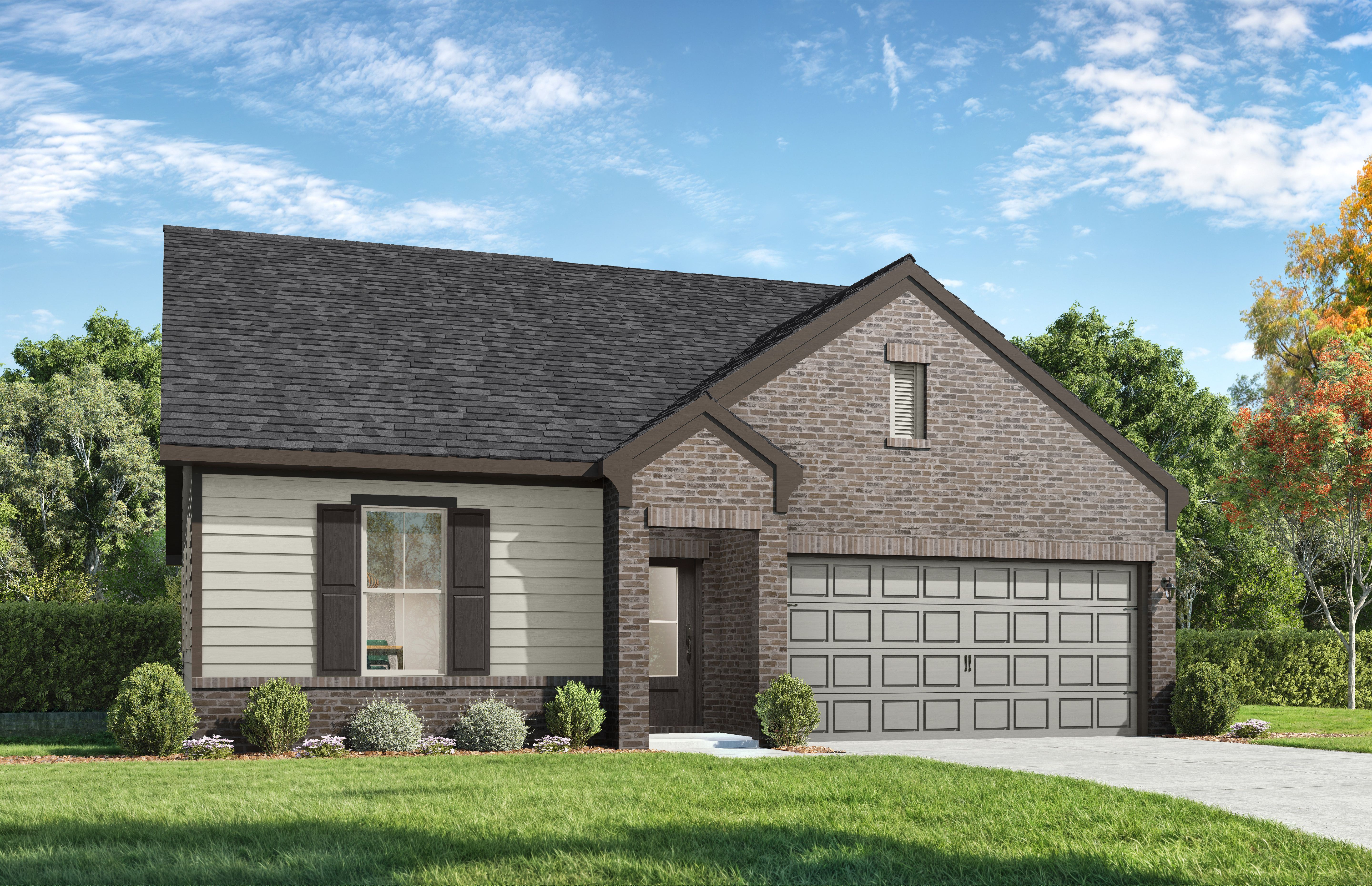 The Cottonwood F single-family home in Gallatin, TN featuring a one-story brick and siding exterior with a 2-car garage.