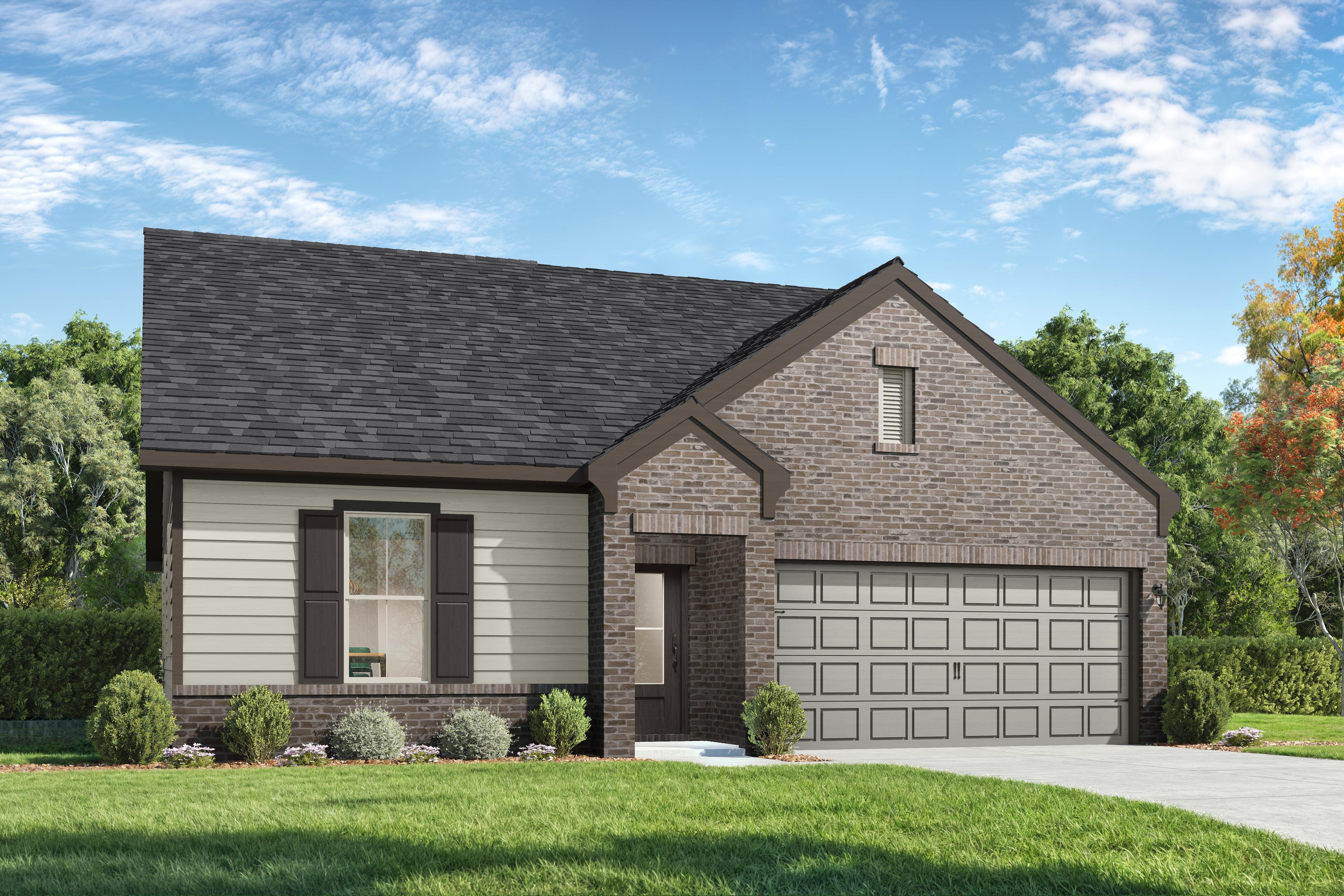The Cottonwood F single-family home in Gallatin, TN featuring a one-story brick and siding exterior with a 2-car garage.