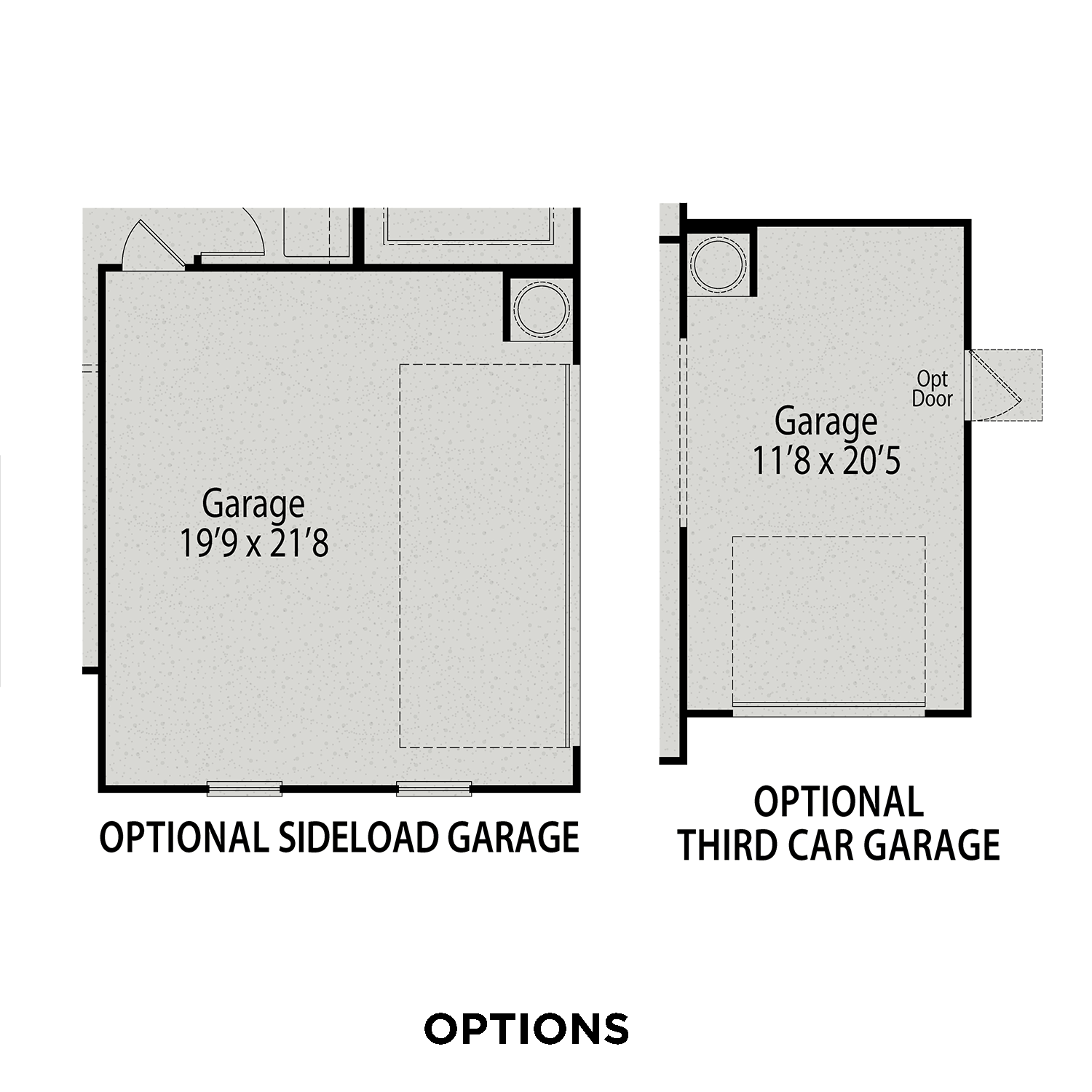 The Franklin C floor plan diagram showing optional 19'x28' sideload garage and 11'x20' third car garage by Davidson Homes