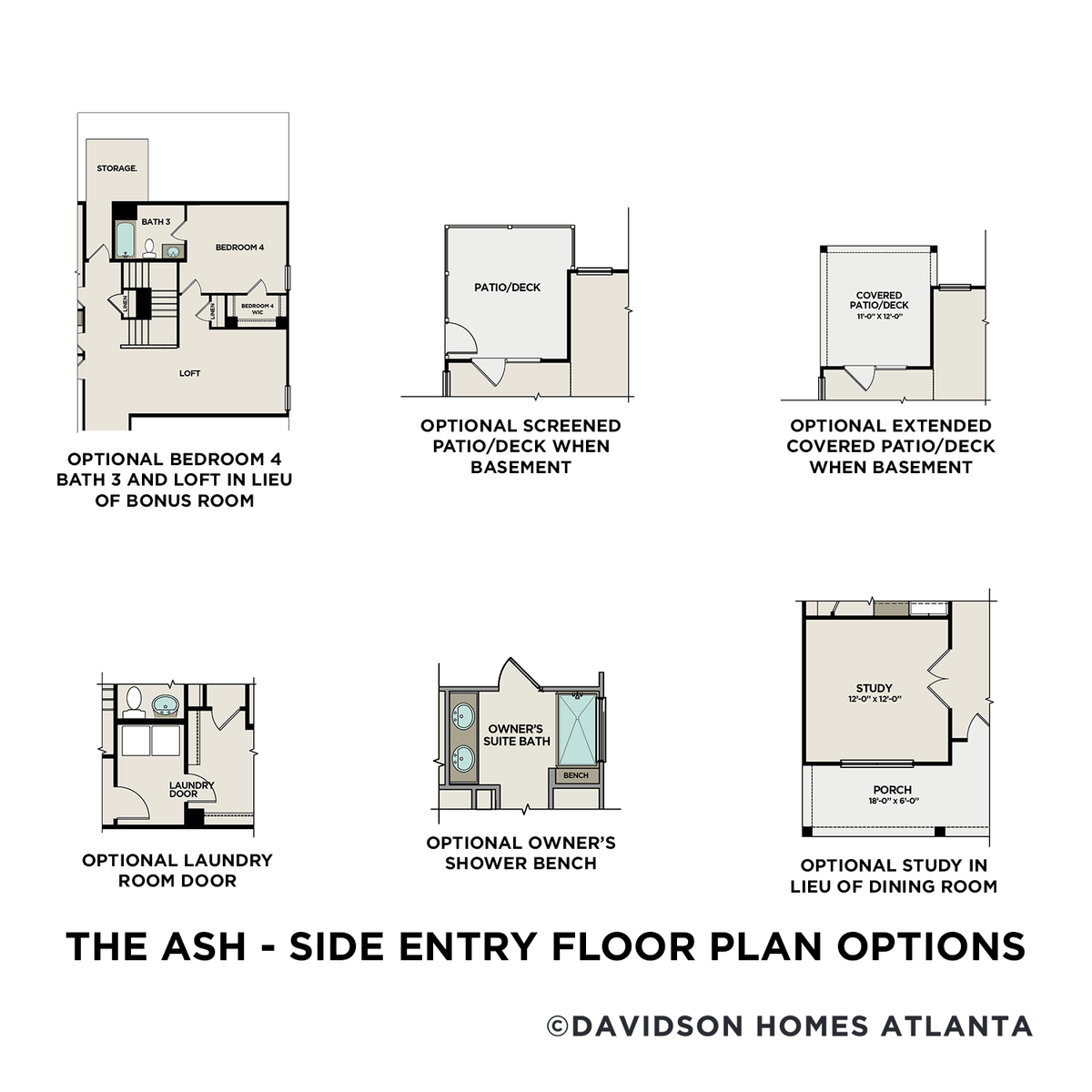 3 - The Ash A – Side Entry buildable floor plan layout in Davidson Homes' Mountainbrook community.