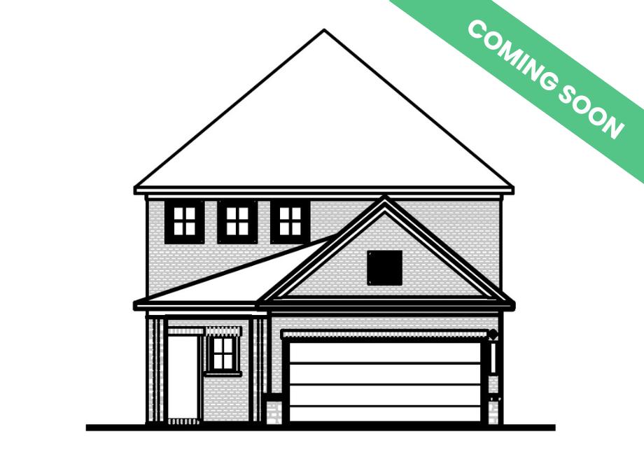 Two-story exterior elevation of The Summit K by Davidson Homes featuring brick and shingle siding with a 2-car garage.