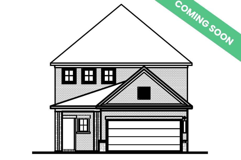 Two-story exterior elevation of The Summit K by Davidson Homes featuring brick and shingle siding with a 2-car garage.