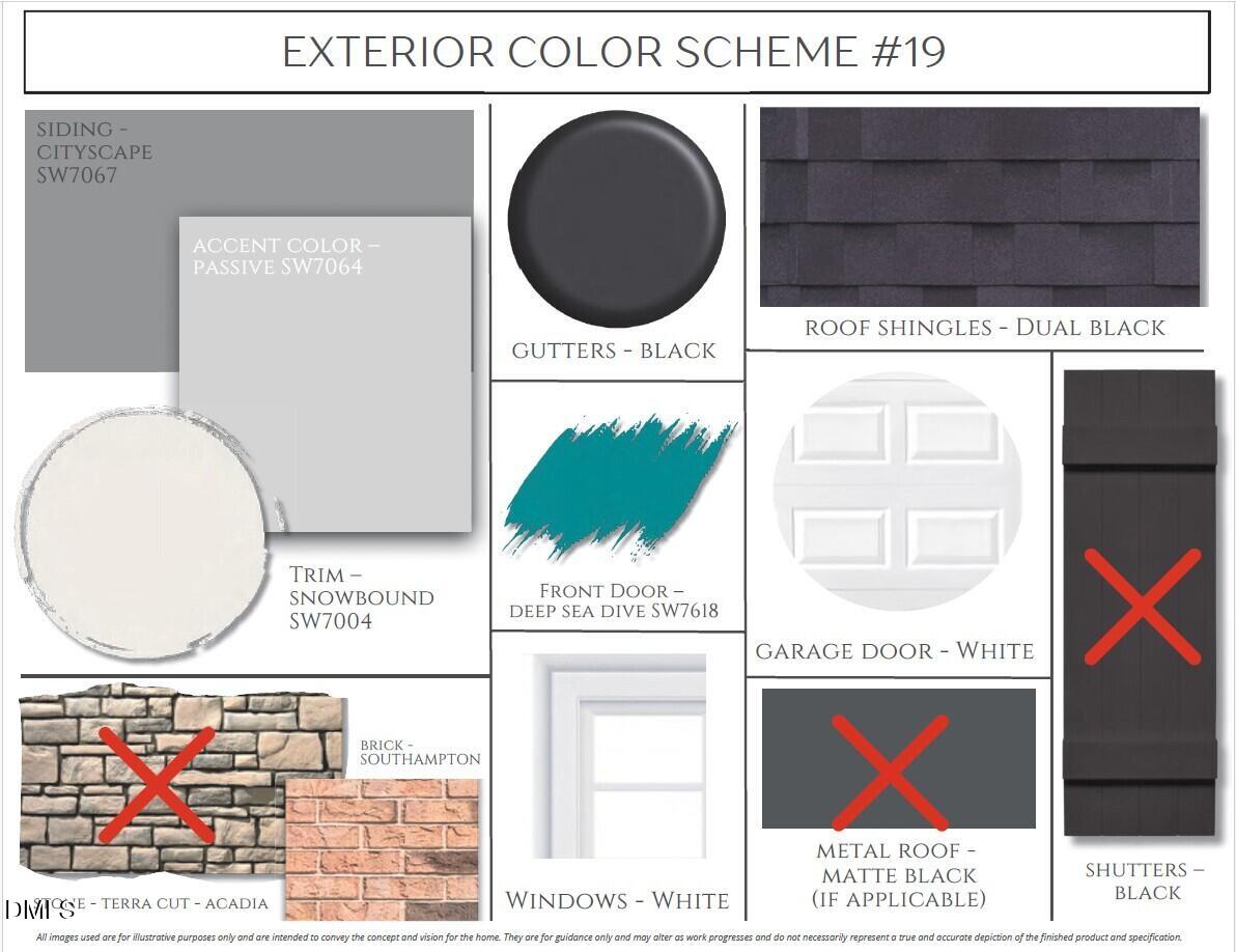 Exterior color scheme #19 for The Beech B home in Wake Forest, NC: gray accents, black roof shingles, white trim, windows