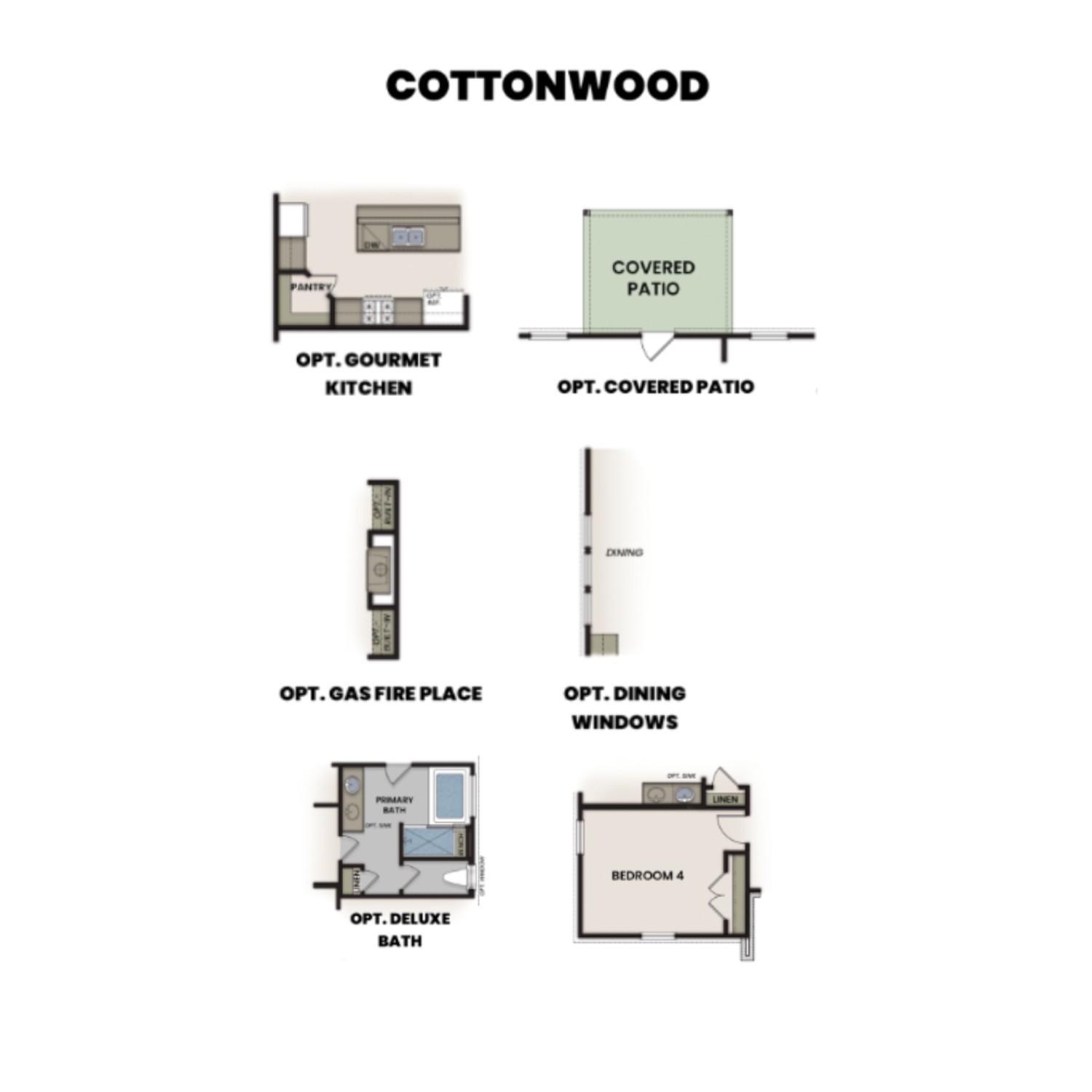 Optional floor plan features for The Cottonwood E by Davidson Homes in Woods Crossing, Gallatin, TN.