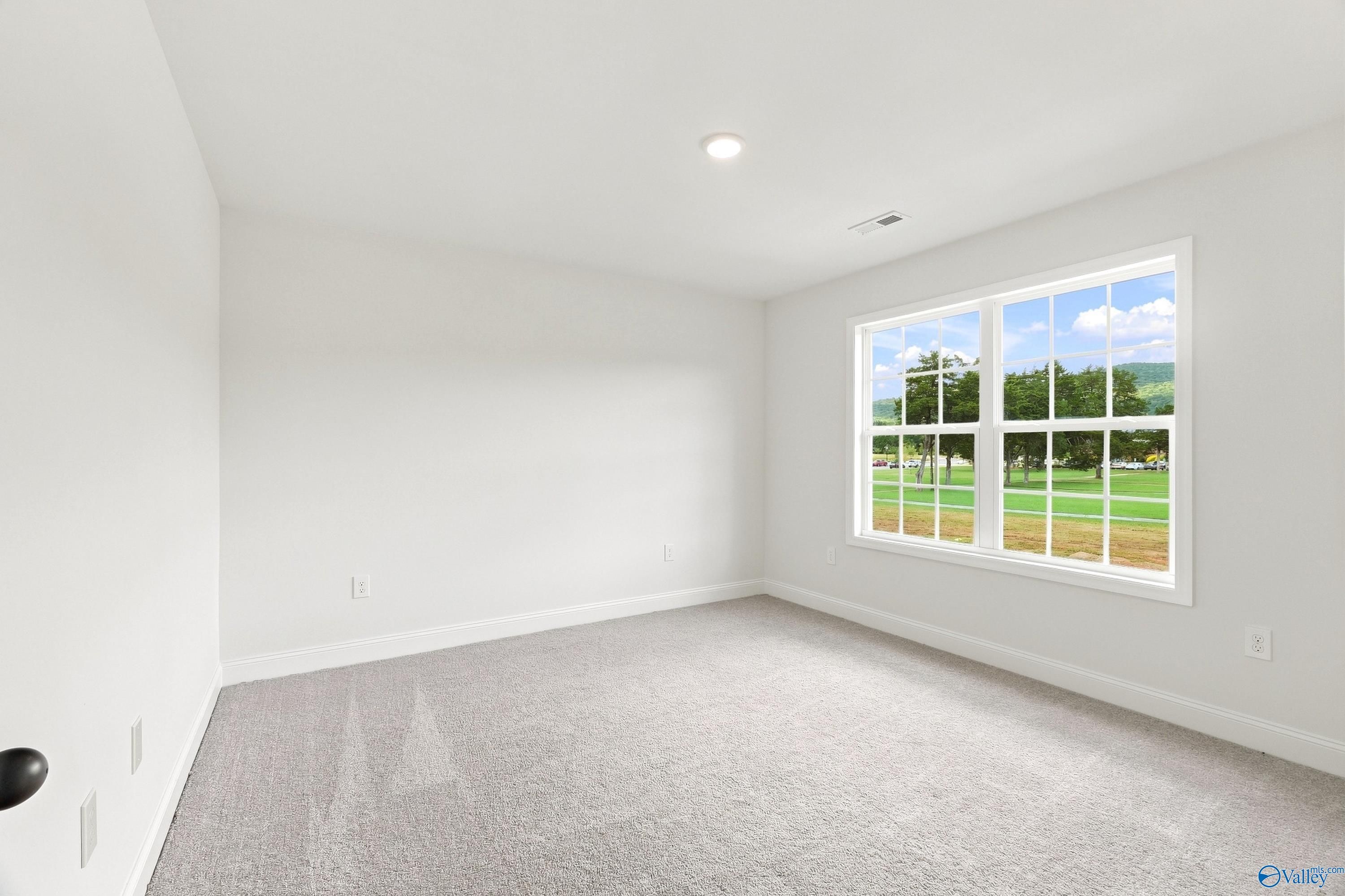 Bright, spacious bedroom with neutral carpet in The Shelby B floor plan at Jaguar Hills, Huntsville, Alabama.