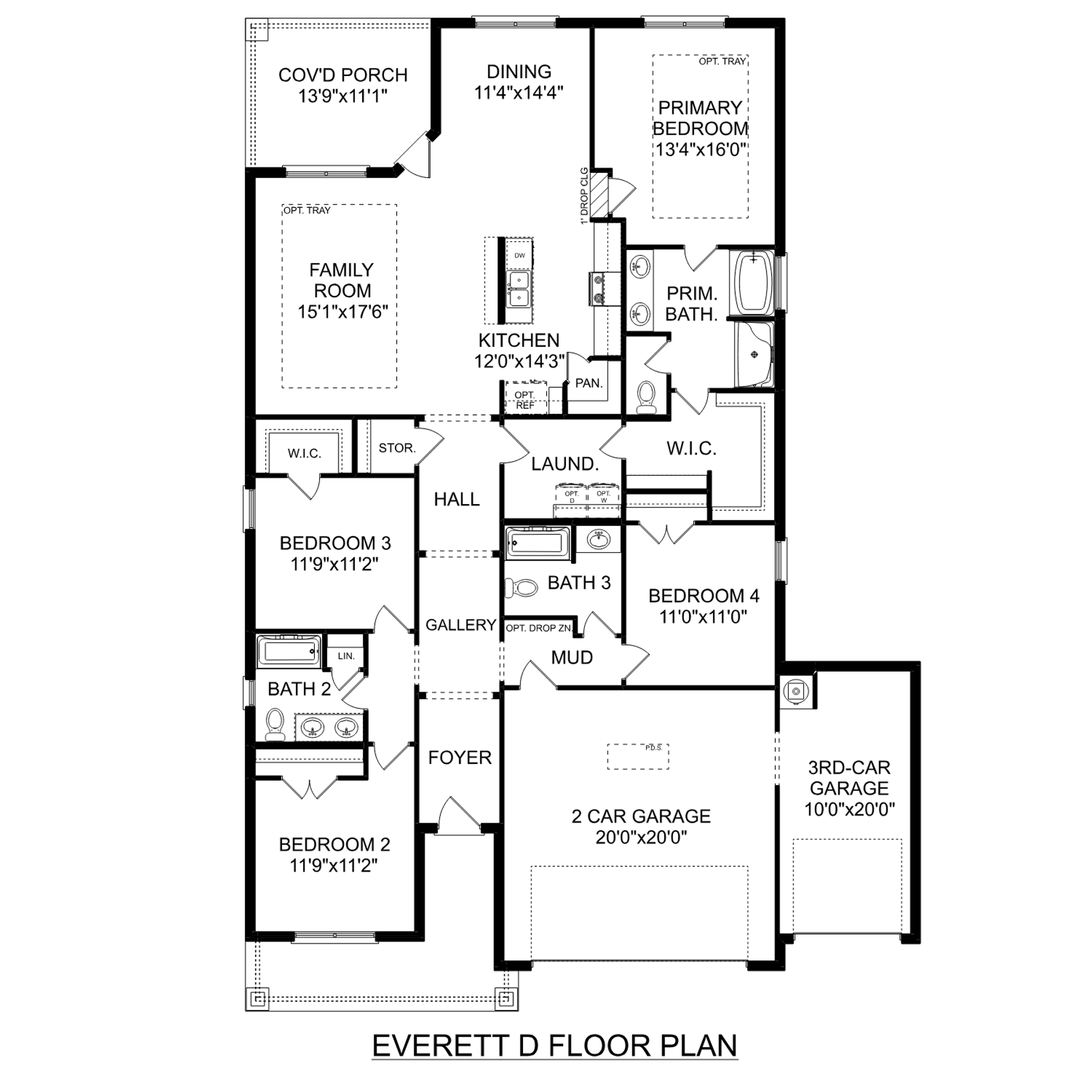 1 - The Everett D, 3-Car Garage buildable floor plan layout in Davidson Homes Homes' River Ranch Meadows community.