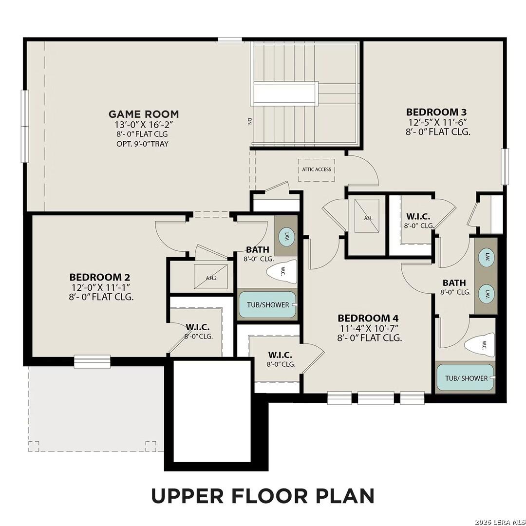 Second-floor plan for The Sequoia C by Davidson Homes, featuring a game room and three bedrooms in Royal Crest, San Antonio.