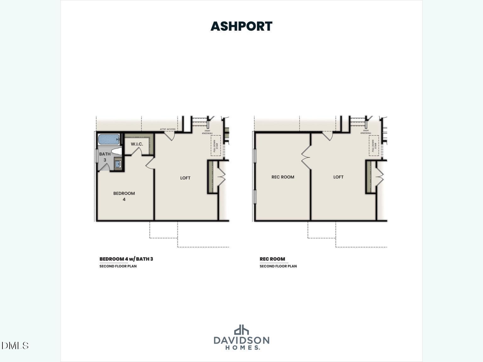 Ashport L floor plan by Davidson Homes: 4-bedroom, 3.5-bath two-story layout with loft in Wake Forest, NC