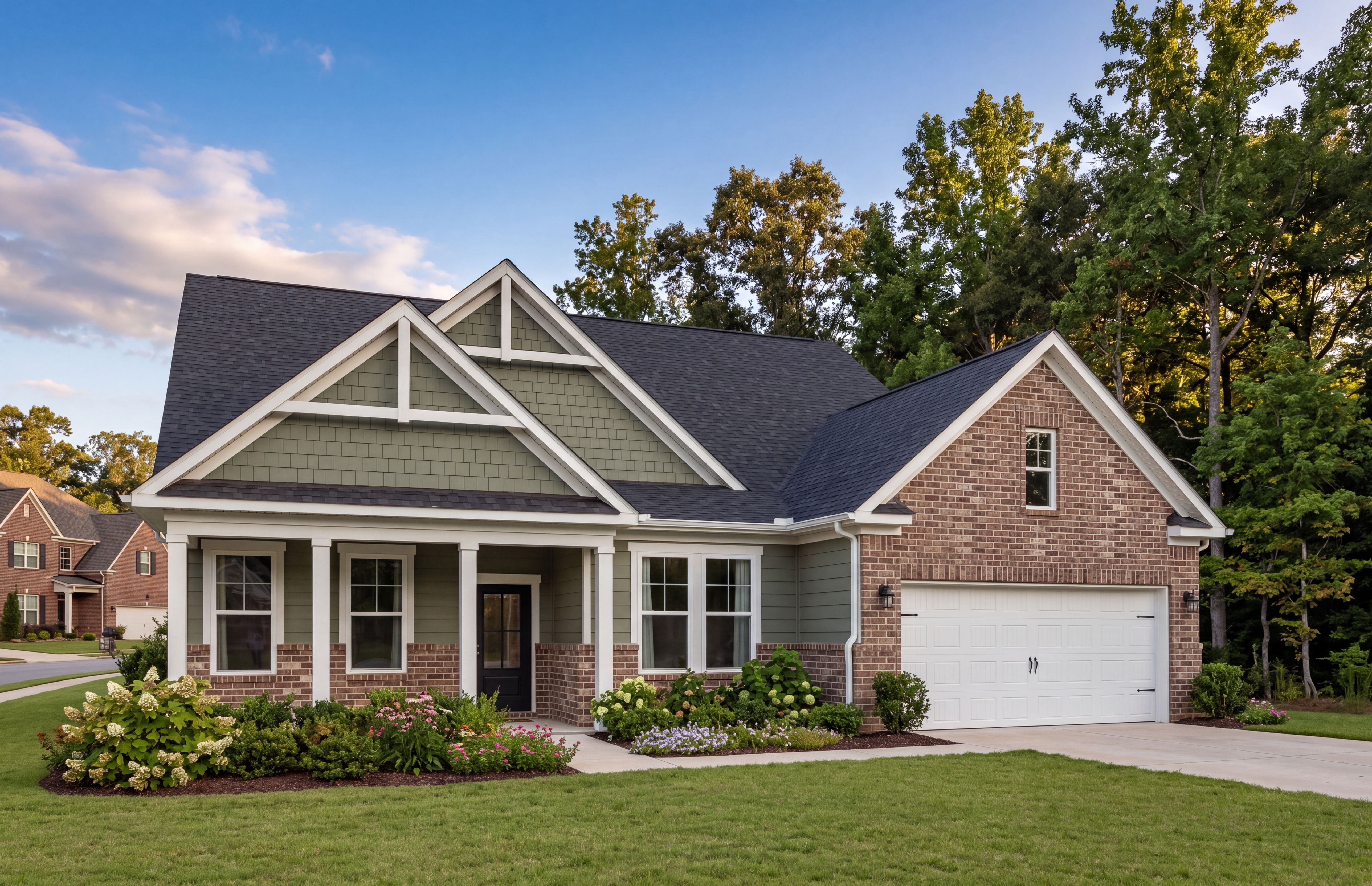 The Magnolia C single-family home in Priceville, Alabama, featuring a brick and cement exterior with a 2-car garage.
