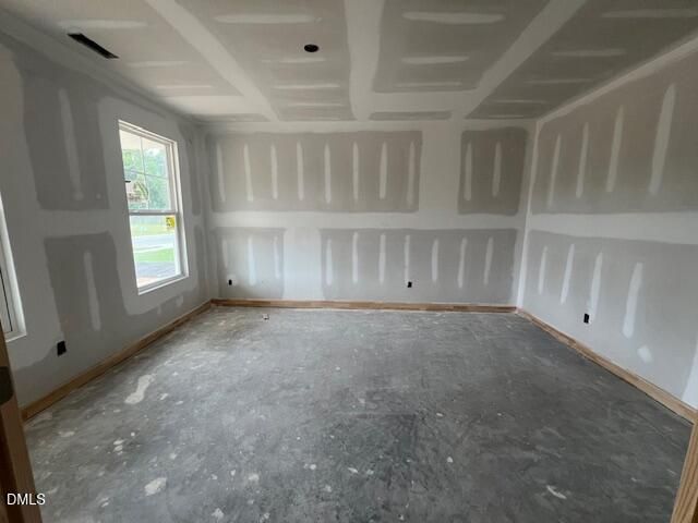 Unfinished bedroom under construction in The Hickory II C floor plan at Retreat at North Main, Lillington, North Carolina.