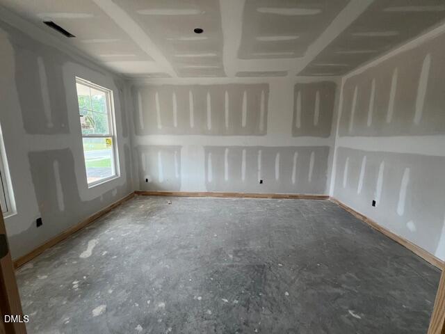 Unfinished bedroom under construction in The Hickory II C floor plan at Retreat at North Main, Lillington, North Carolina.