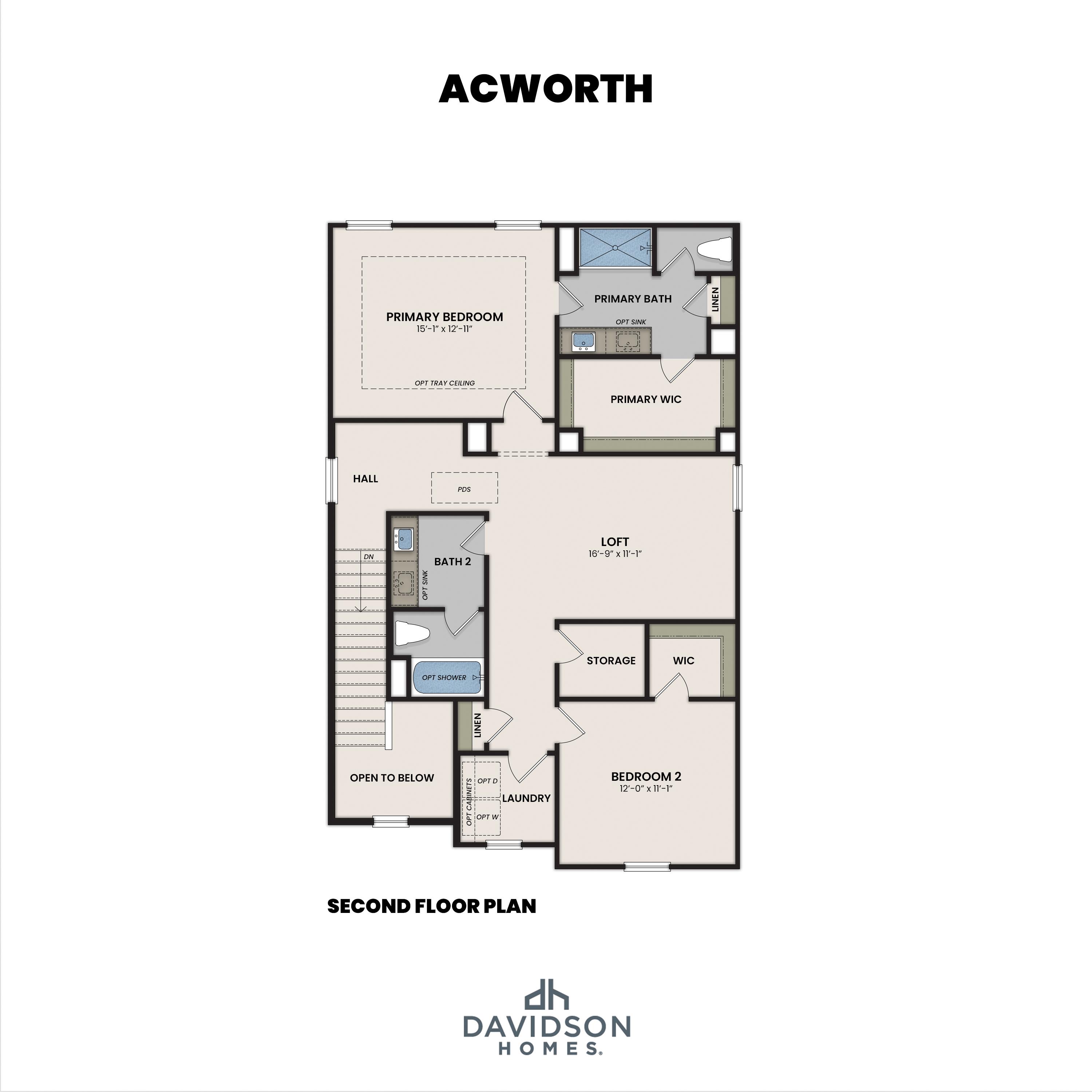 2 - The Acworth H buildable floor plan layout in Davidson Homes' The Bluffs community.