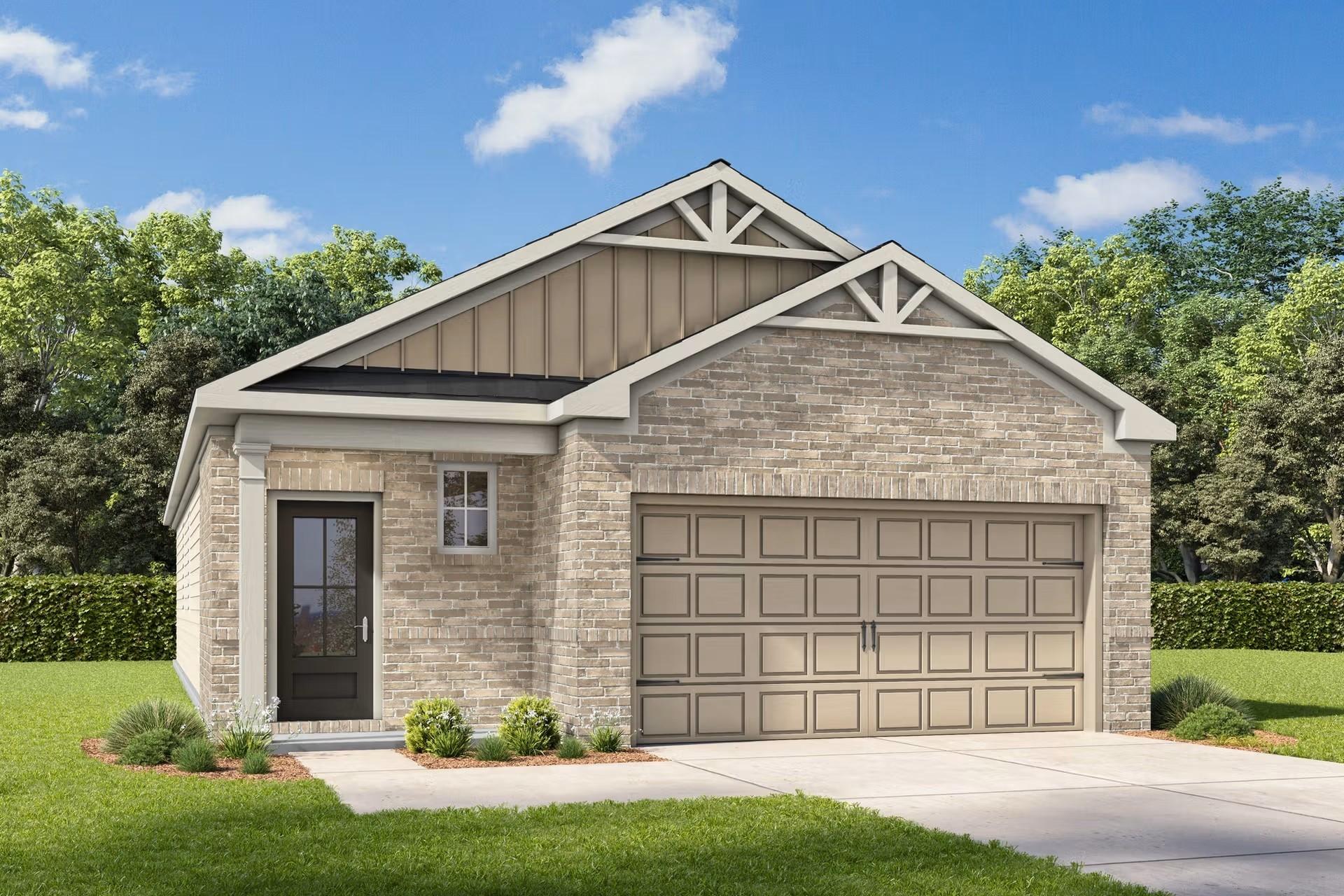 Single-story 3-bedroom home with 2-car garage, The Frio F floor plan by Davidson Homes in Heartland, Texas.