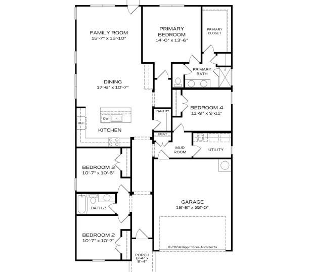 Floor plan for The Aurora A by Davidson Homes, a 1,866 sq ft, 4-bedroom, 2-bath home in Links Crossing, Auburn, Alabama.