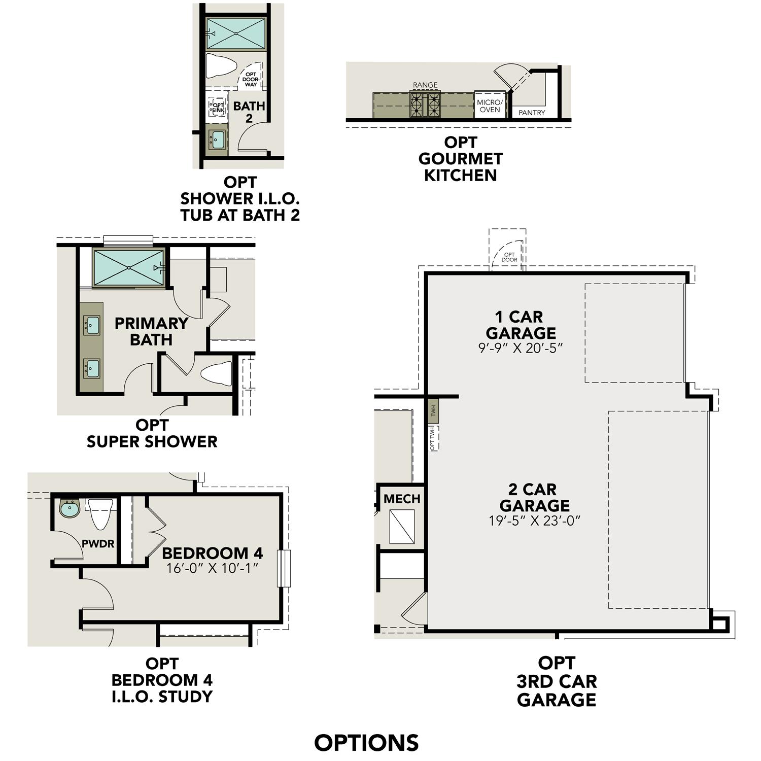 The Edward C floor plan featuring 3-car garage, master suite with super shower, gourmet kitchen, and optional bedroom 4 study